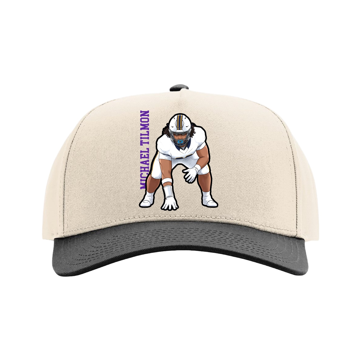 Full Fabric Five-Panel Champ Cap — Name Vertical in Cream/Black