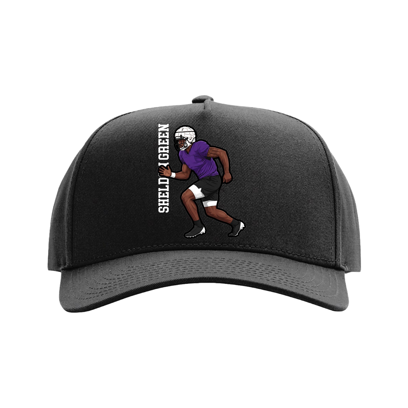 Full Fabric Five-Panel Champ Cap — Name Vertical in Black