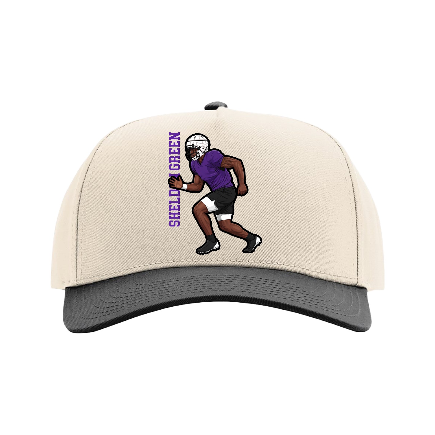 Full Fabric Five-Panel Champ Cap — Name Vertical in Cream/Black