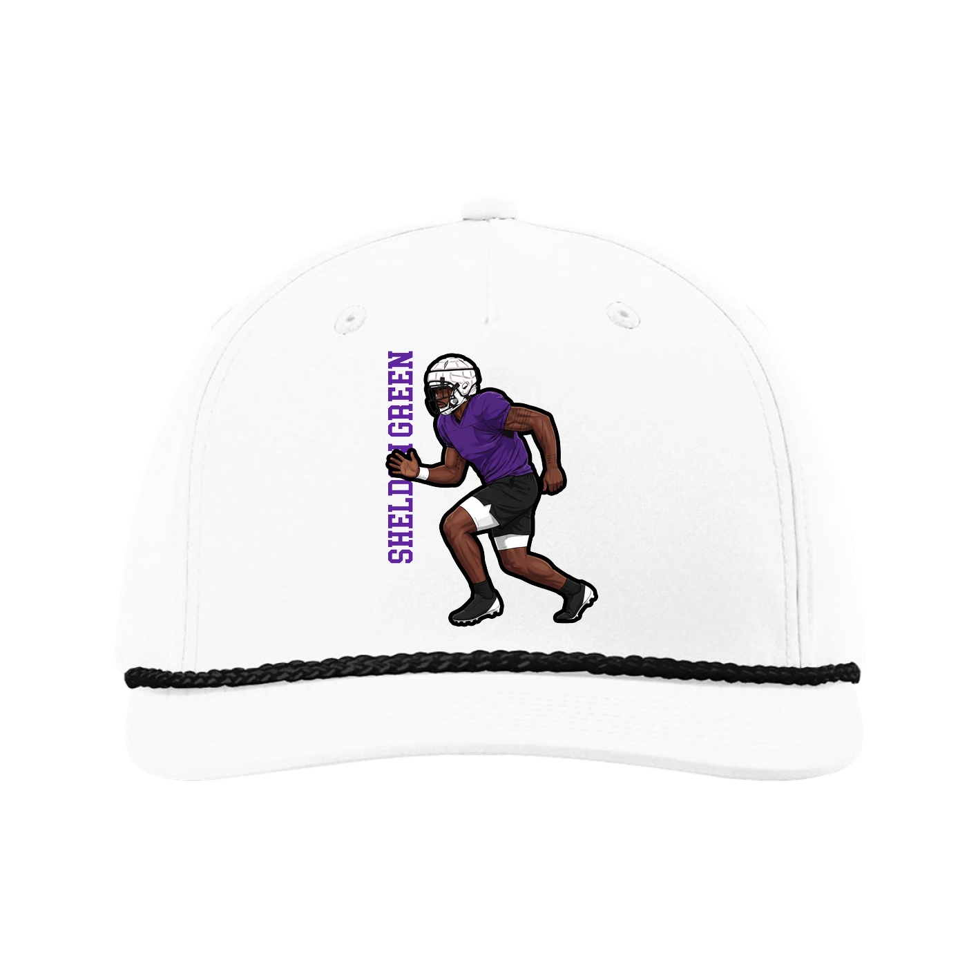 Five-Panel Classic Rope Cap — Name Vertical in White