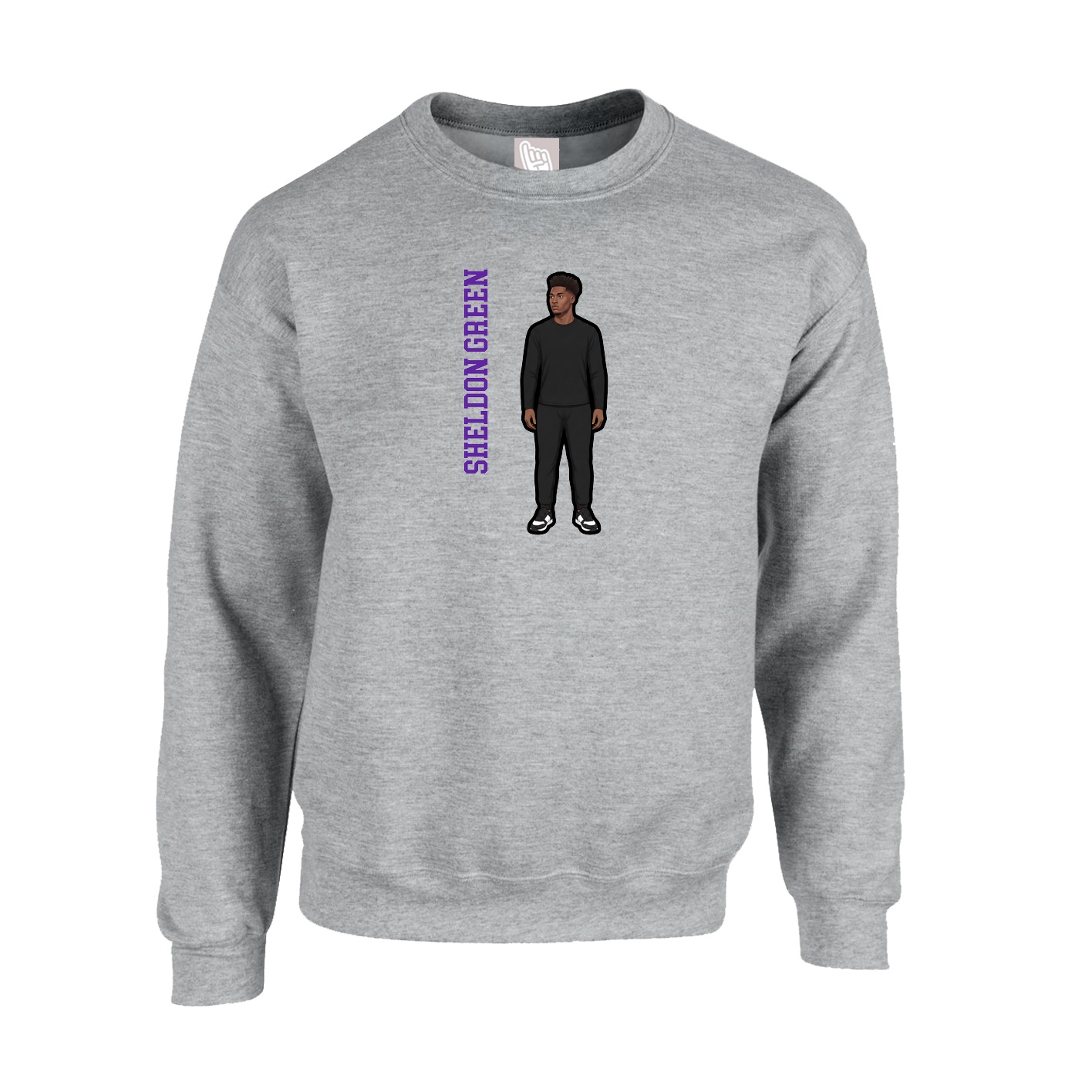 Fleece Crew — Name Vertical in Grey