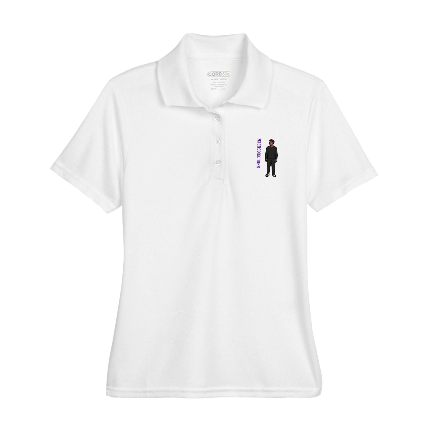 Womens Performance Polo — Name Vertical in White