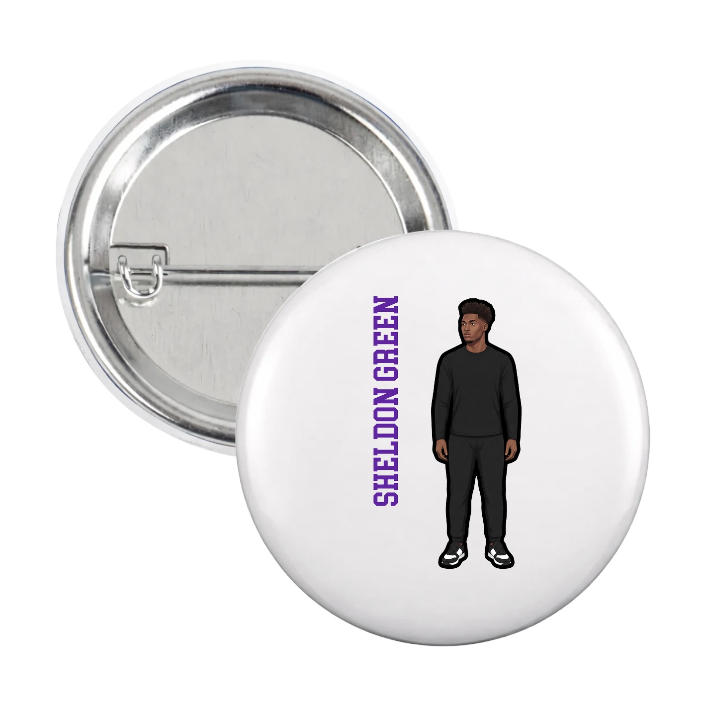 Game Day Button — Name Vertical in White