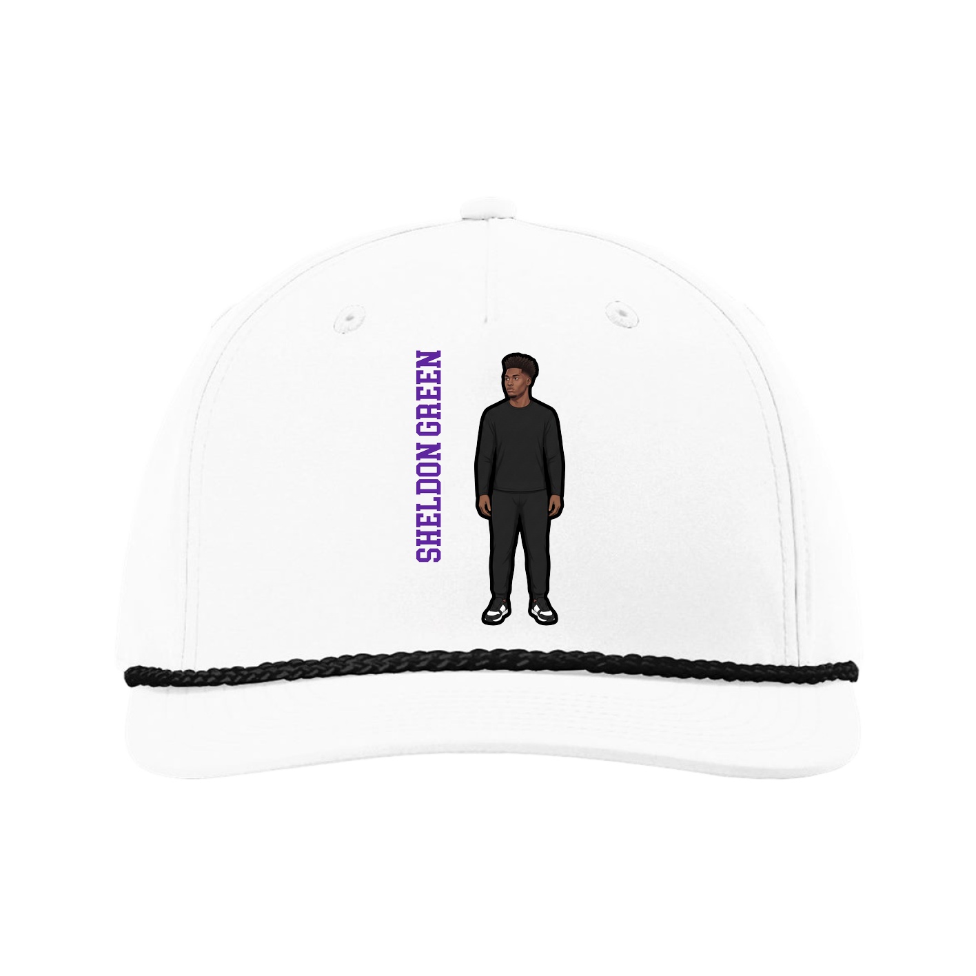 Five-Panel Classic Rope Cap — Name Vertical in White
