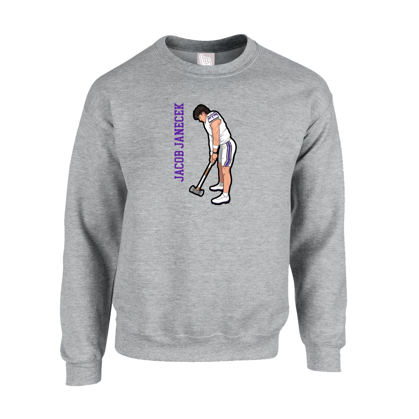 Fleece Crew — Name Vertical in Grey