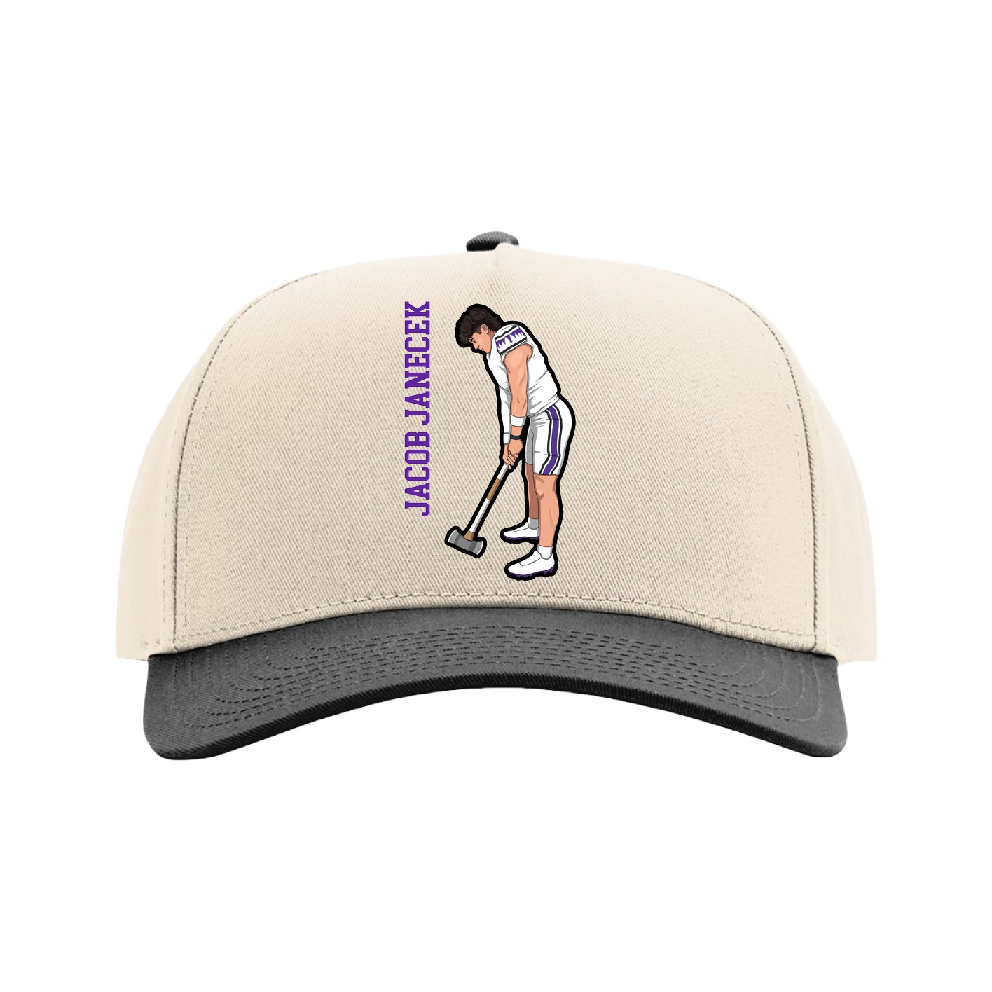 Full Fabric Five-Panel Champ Cap — Name Vertical in Cream/Black