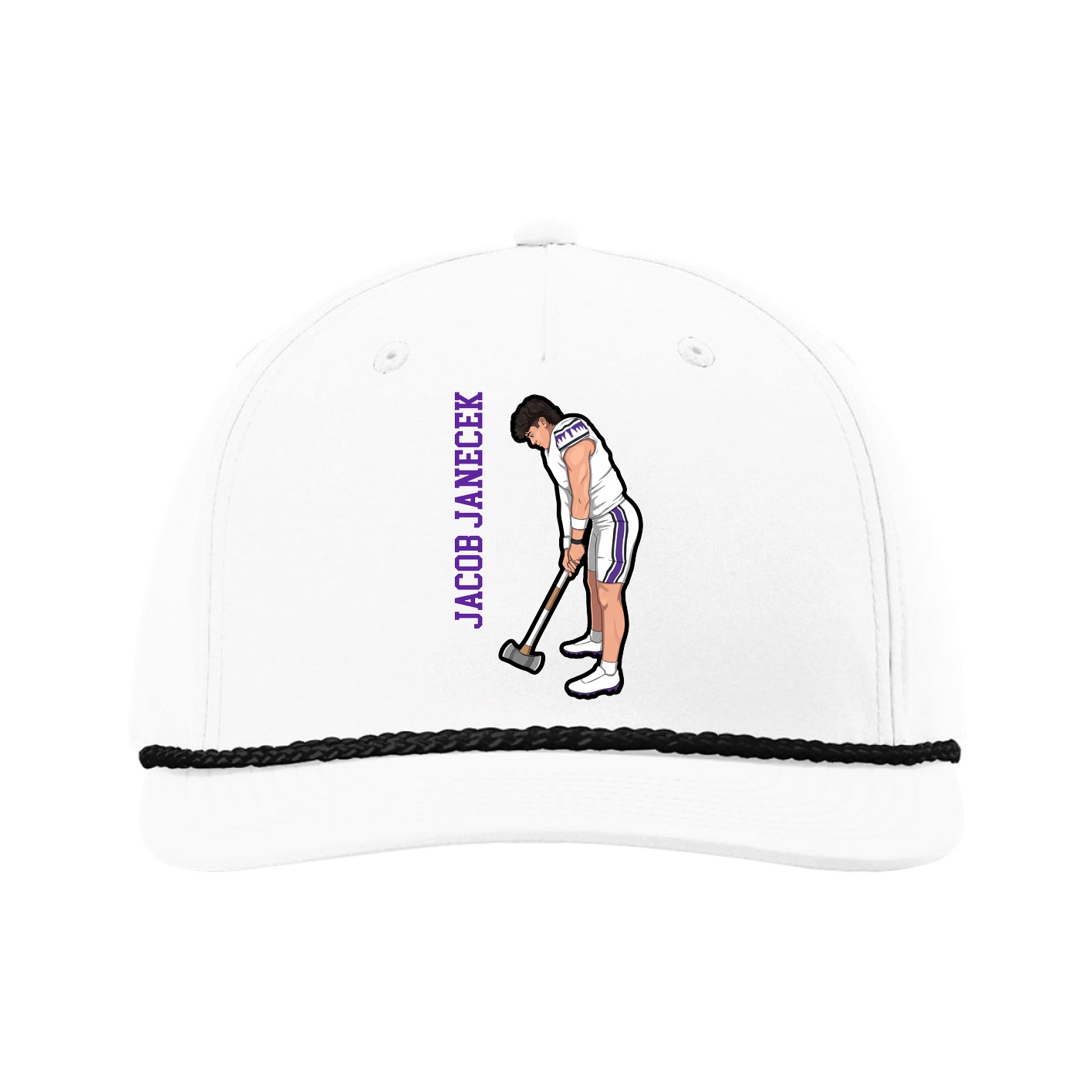 Five-Panel Classic Rope Cap — Name Vertical in White