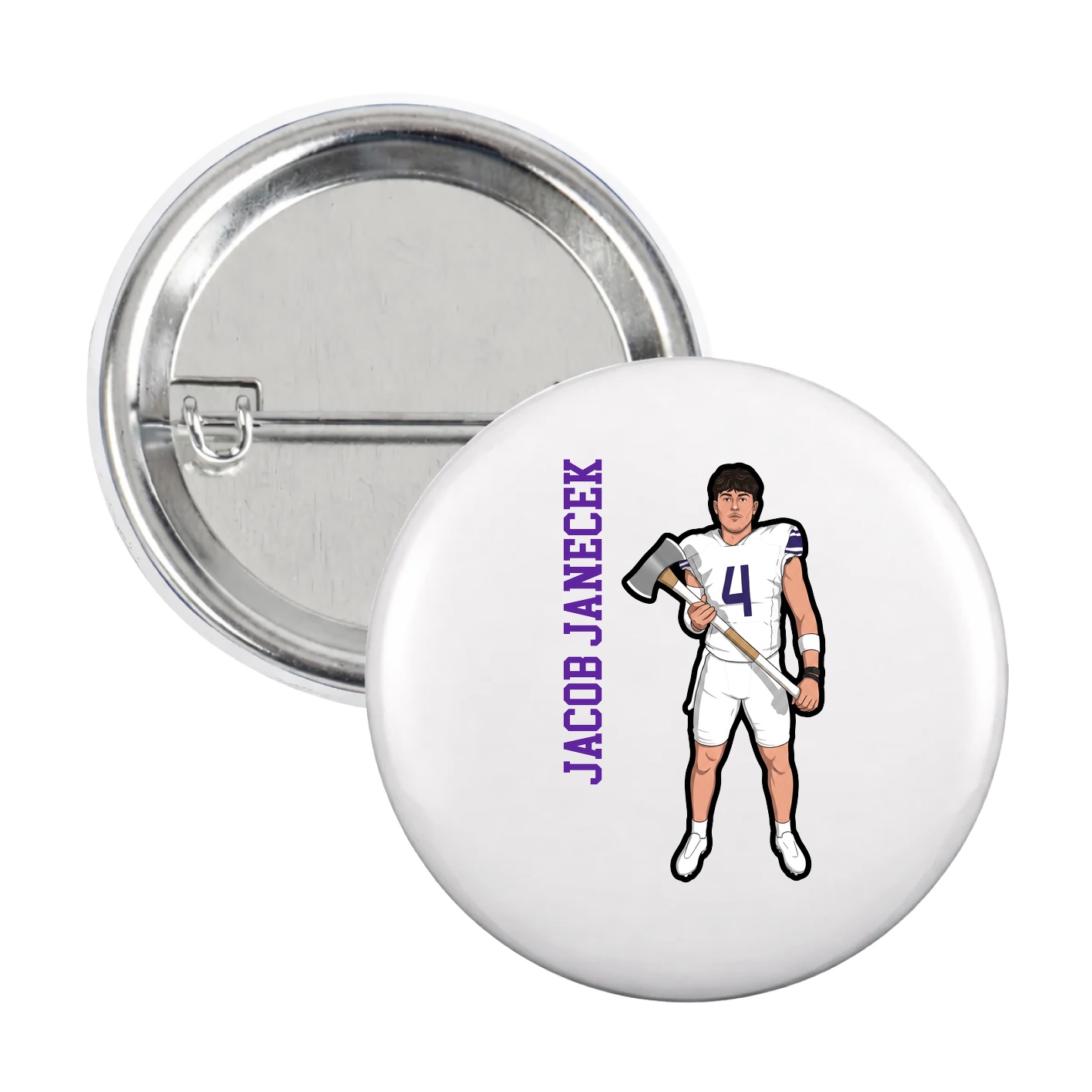 Game Day Button — Name Vertical in White