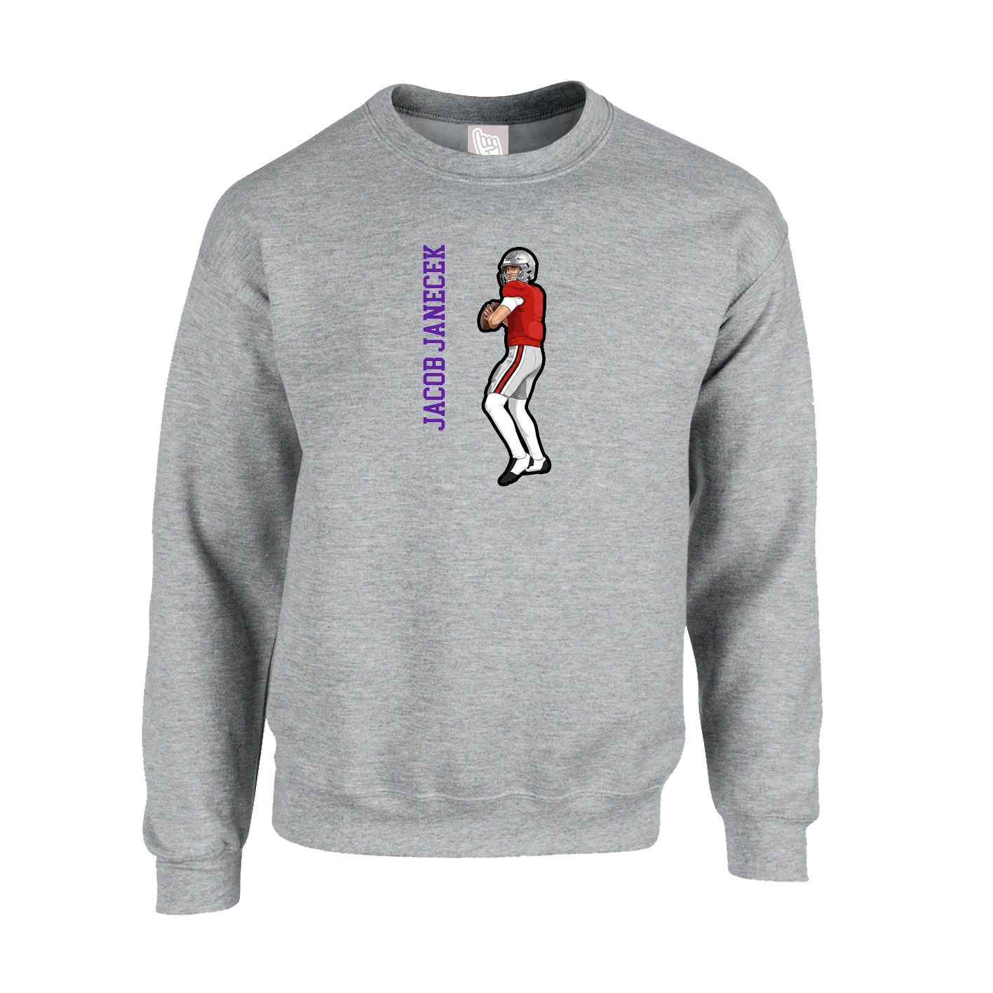 Fleece Crew — Name Vertical in Grey