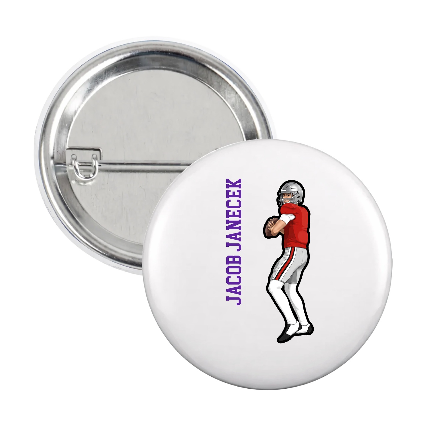 Game Day Button — Name Vertical in White