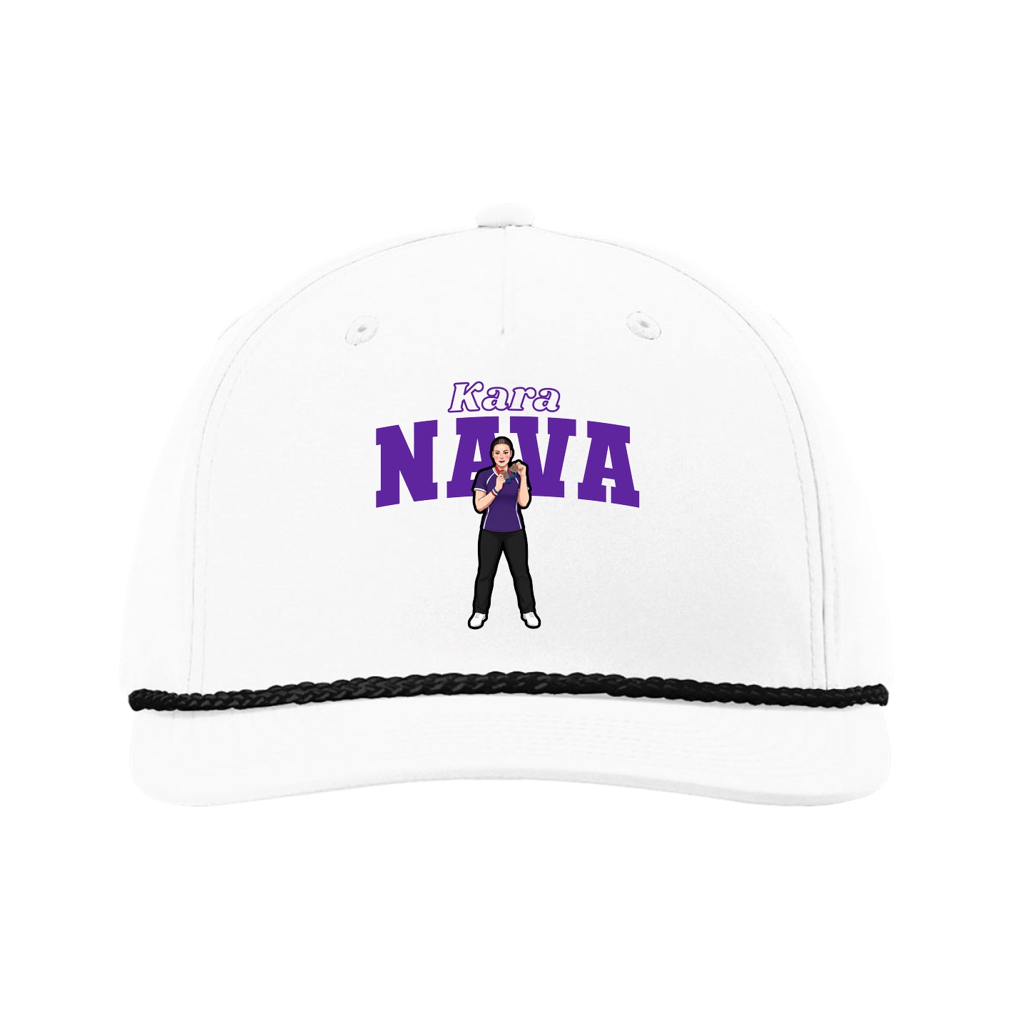 Five-Panel Classic Rope Cap — Name Arch in White