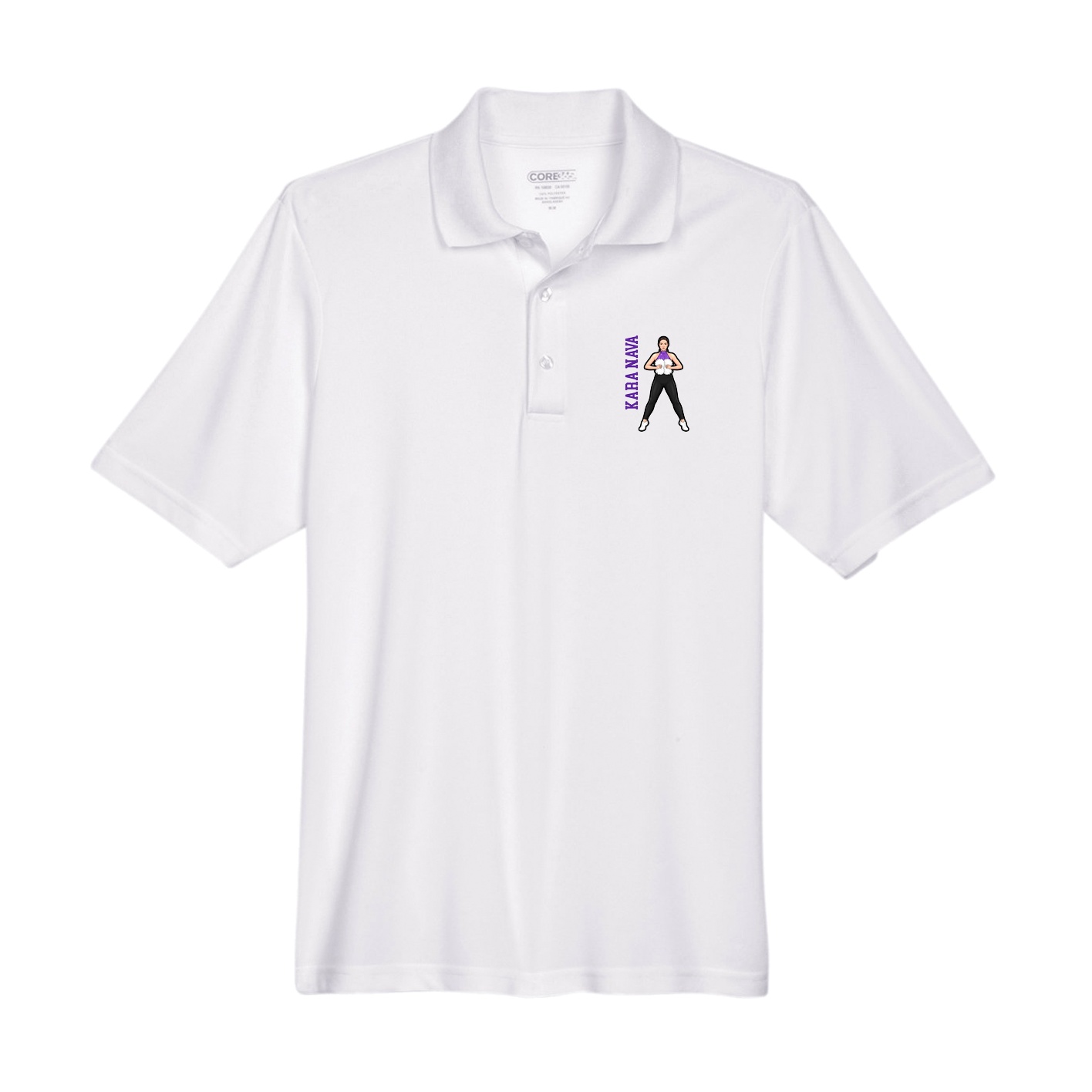 Performance Polo — Name Vertical in White