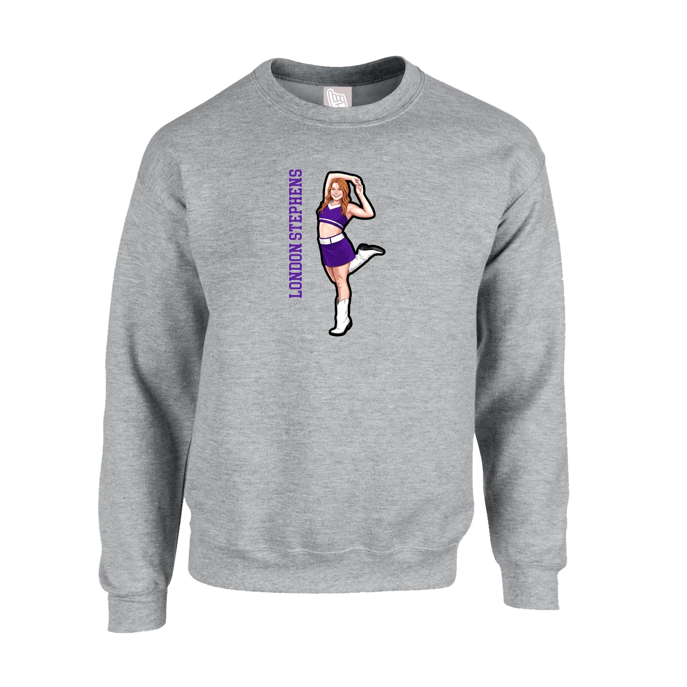 Fleece Crew — Name Vertical in Grey