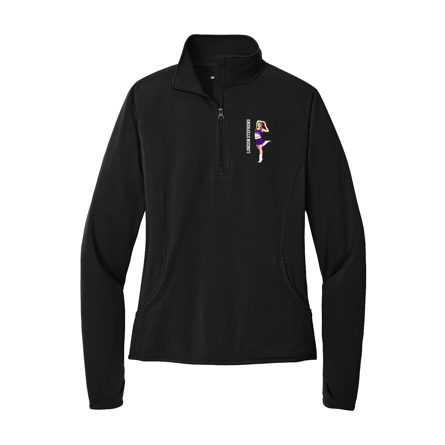 Women's Q-Zip Pullover — Name Vertical in Black