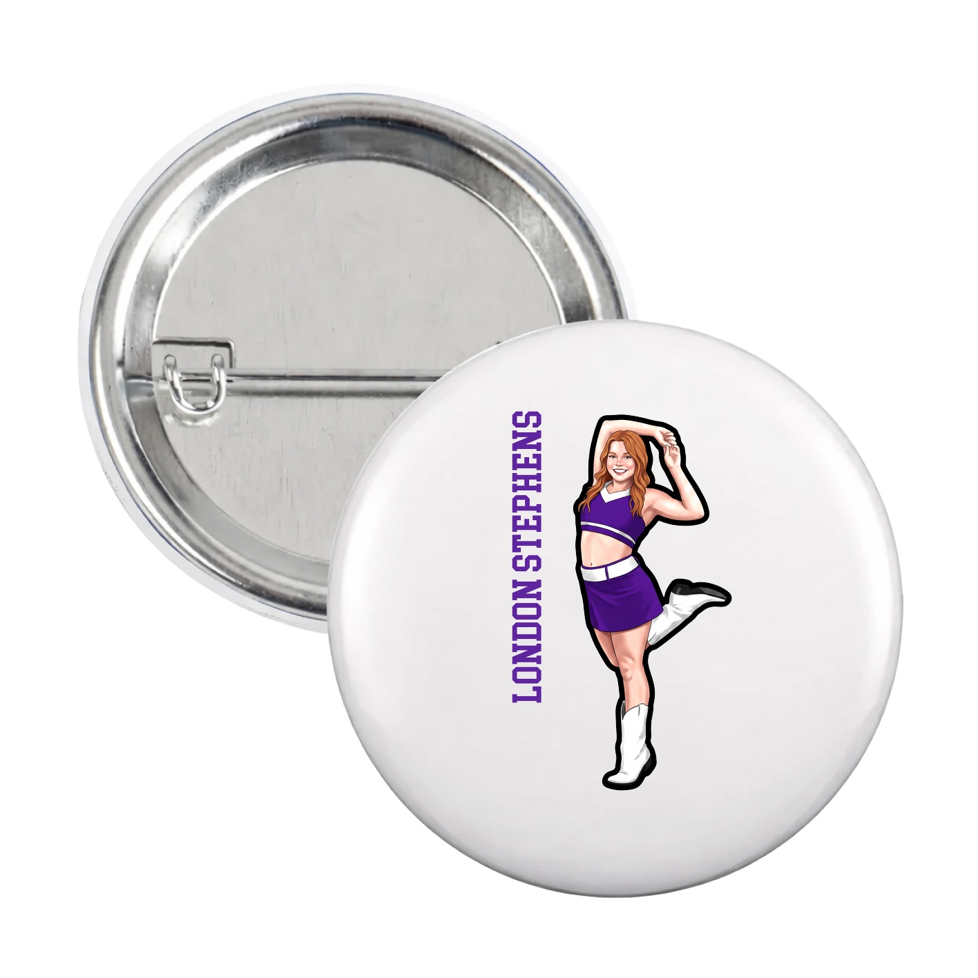 Game Day Button — Name Vertical in White