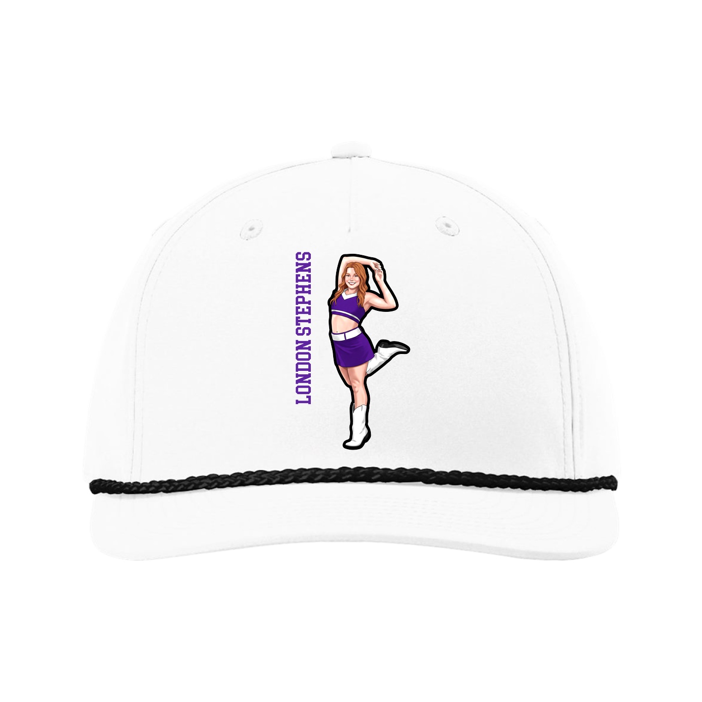 Five-Panel Classic Rope Cap — Name Vertical in White