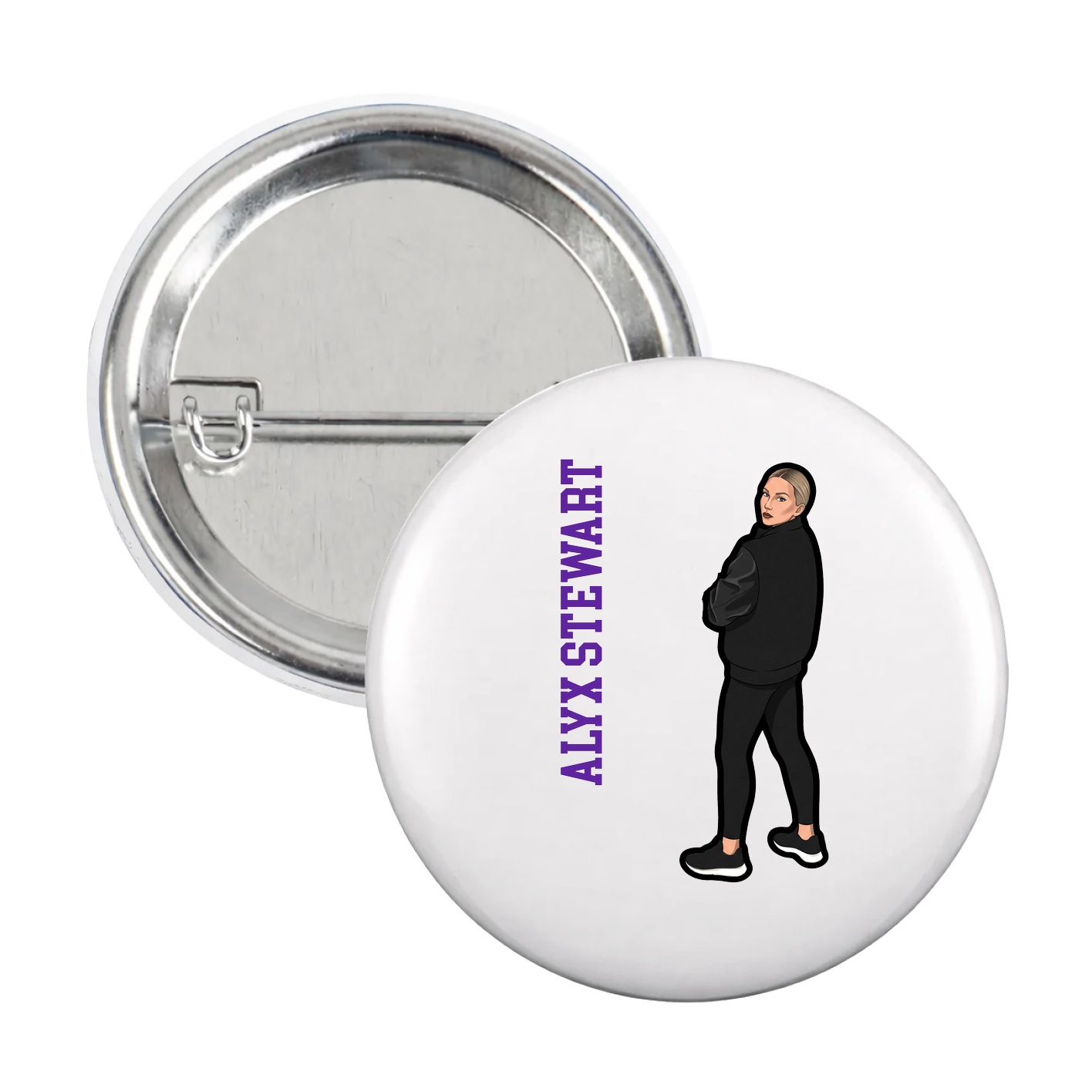Game Day Button — Name Vertical in White