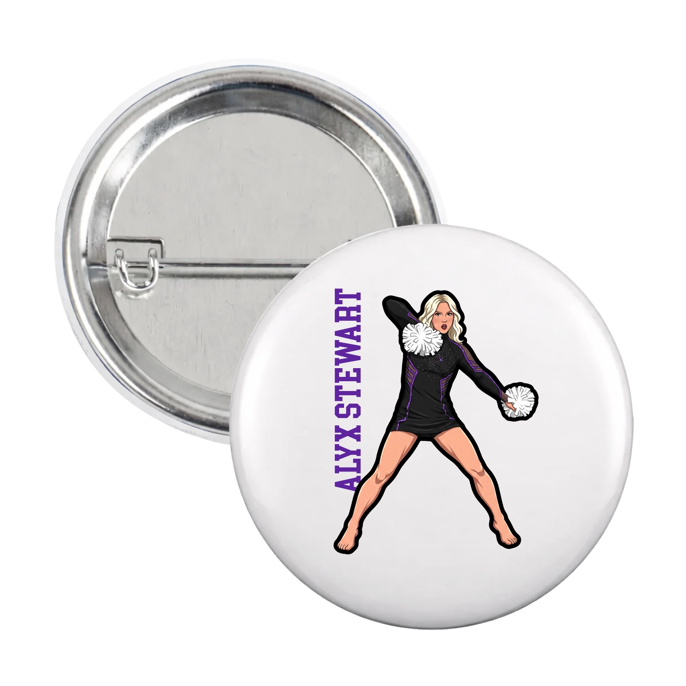 Game Day Button — Name Vertical in White