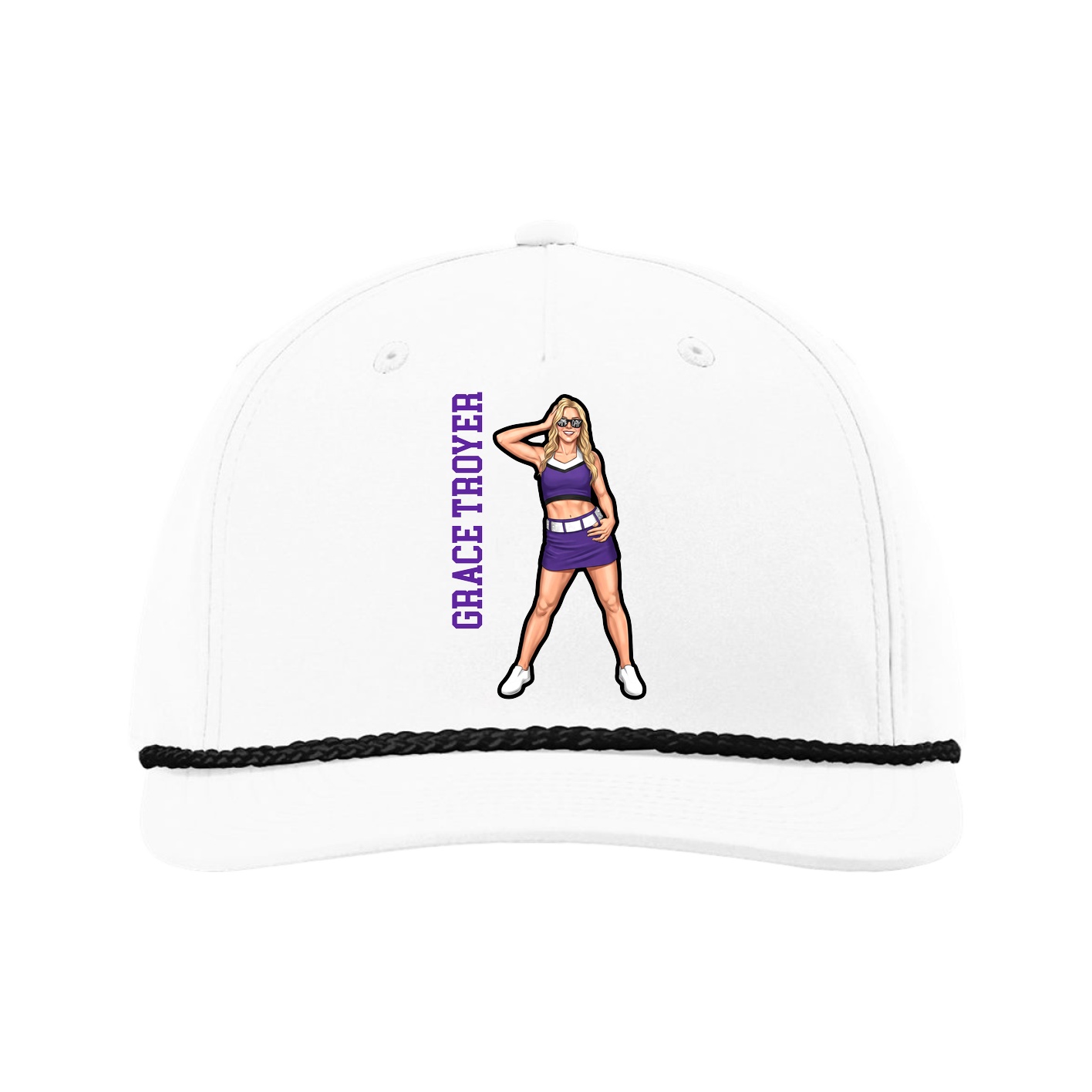 Five-Panel Classic Rope Cap — Name Vertical in White