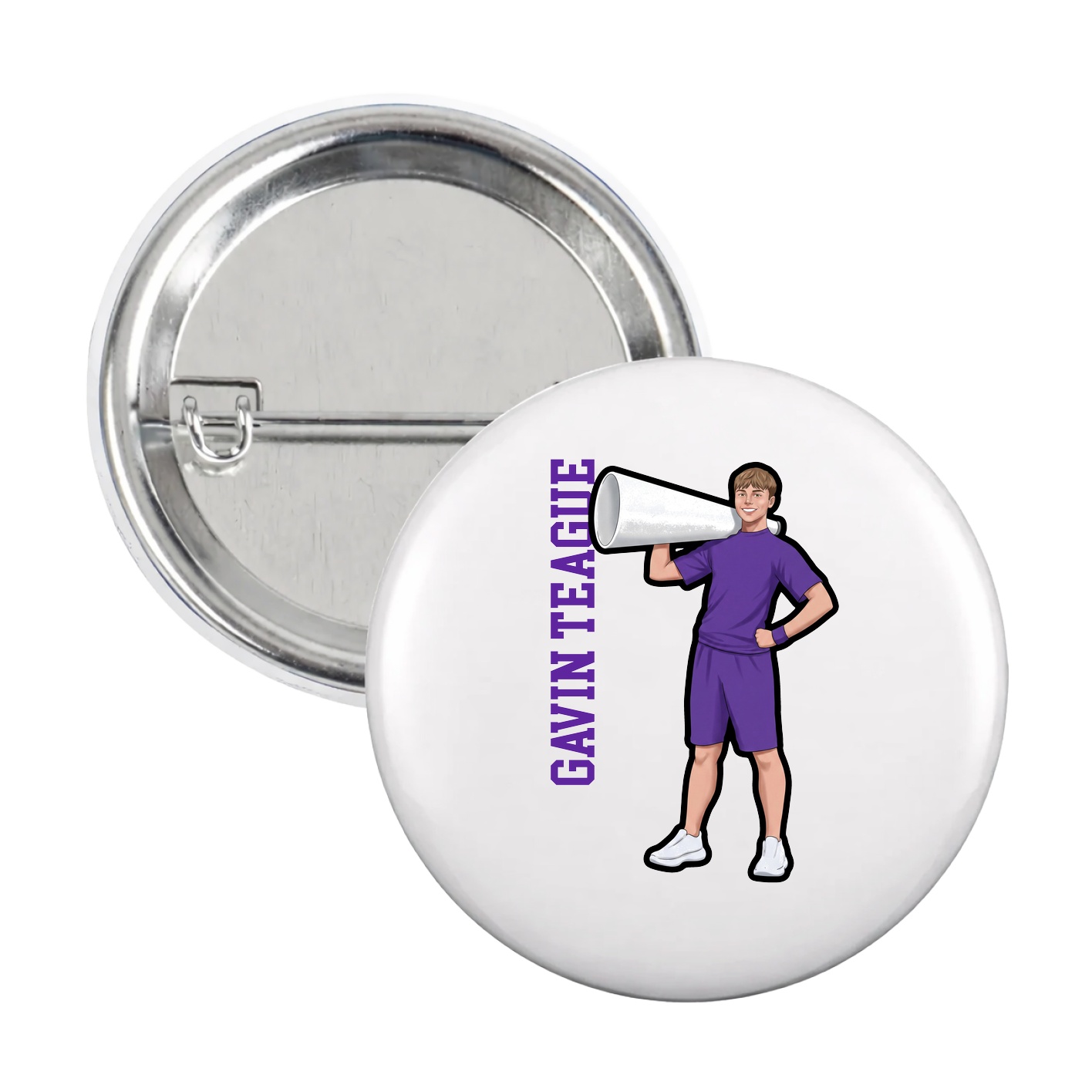 Game Day Button — Name Vertical in White