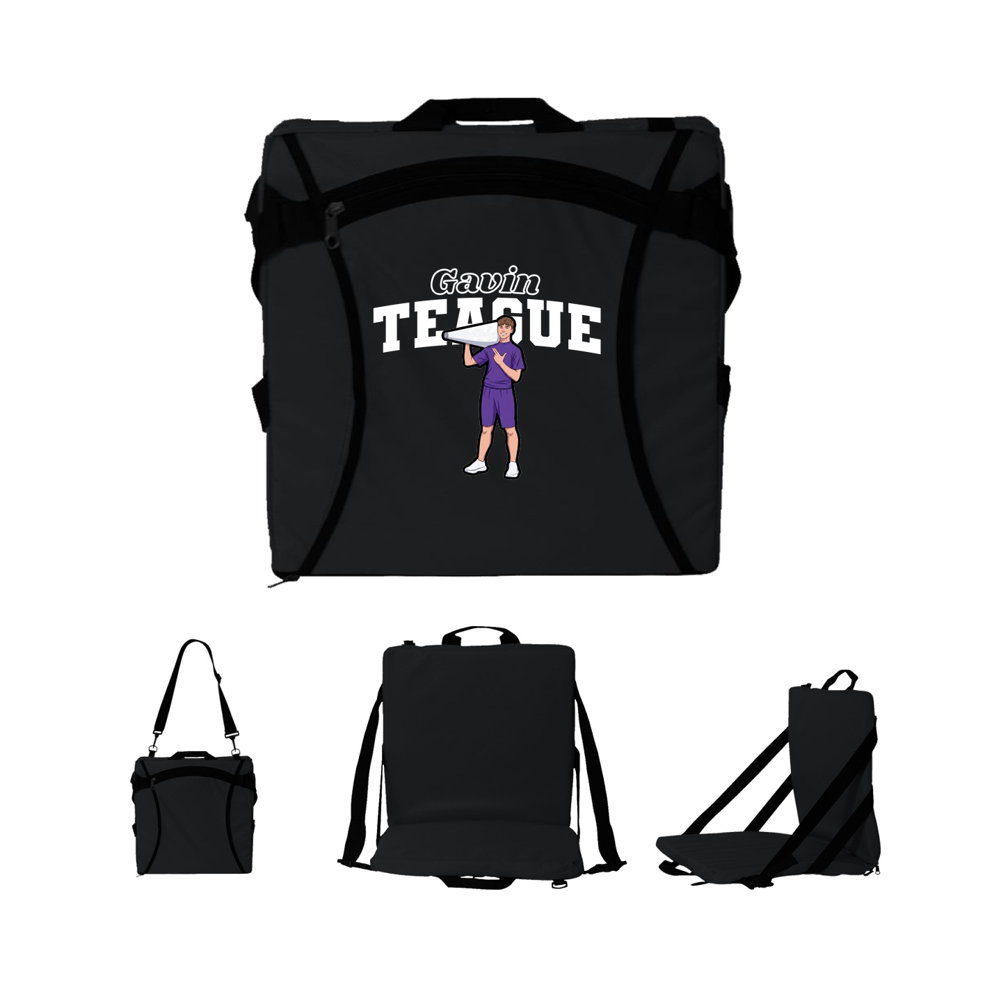 Folding Stadium Seat — Name Arch in Black