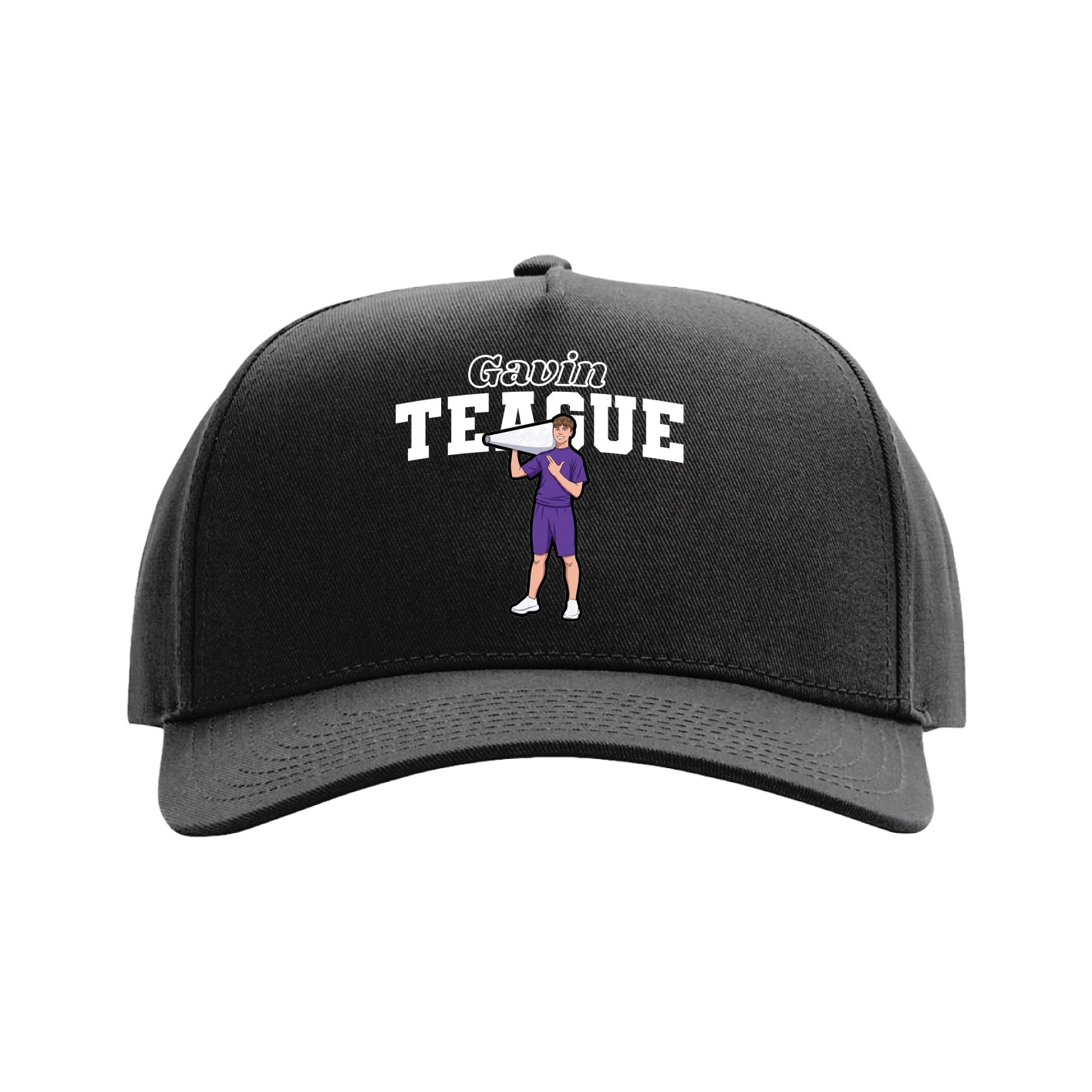 Full Fabric Five-Panel Champ Cap — Name Arch in Black