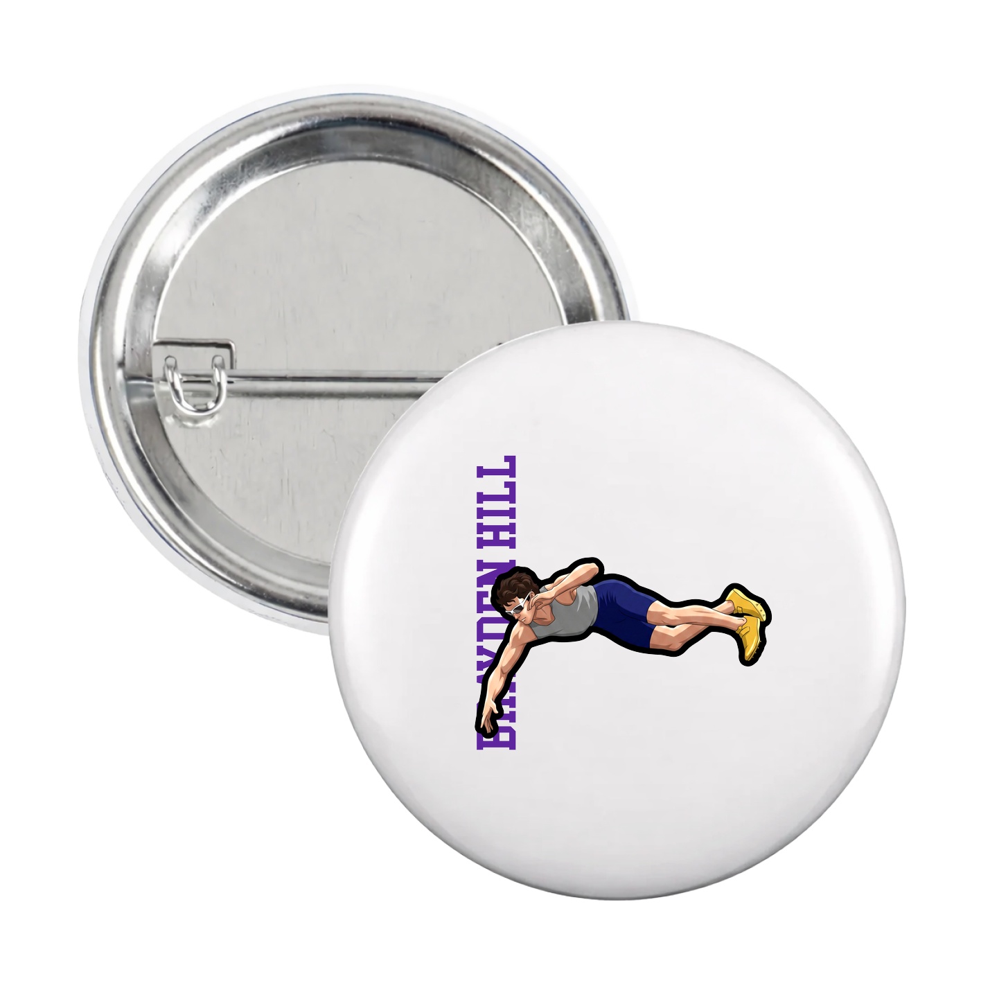 Game Day Button — Name Vertical in White