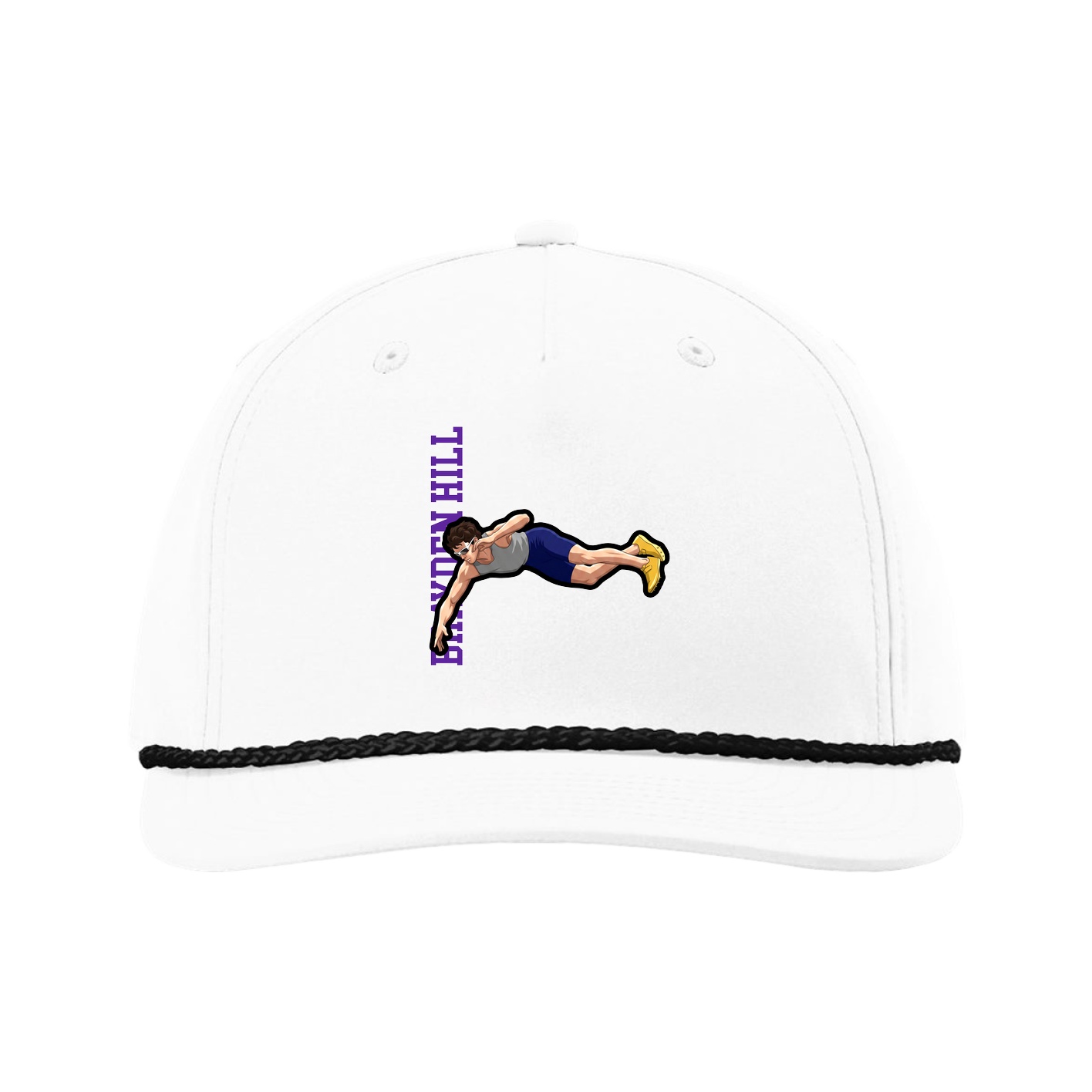 Five-Panel Classic Rope Cap — Name Vertical in White