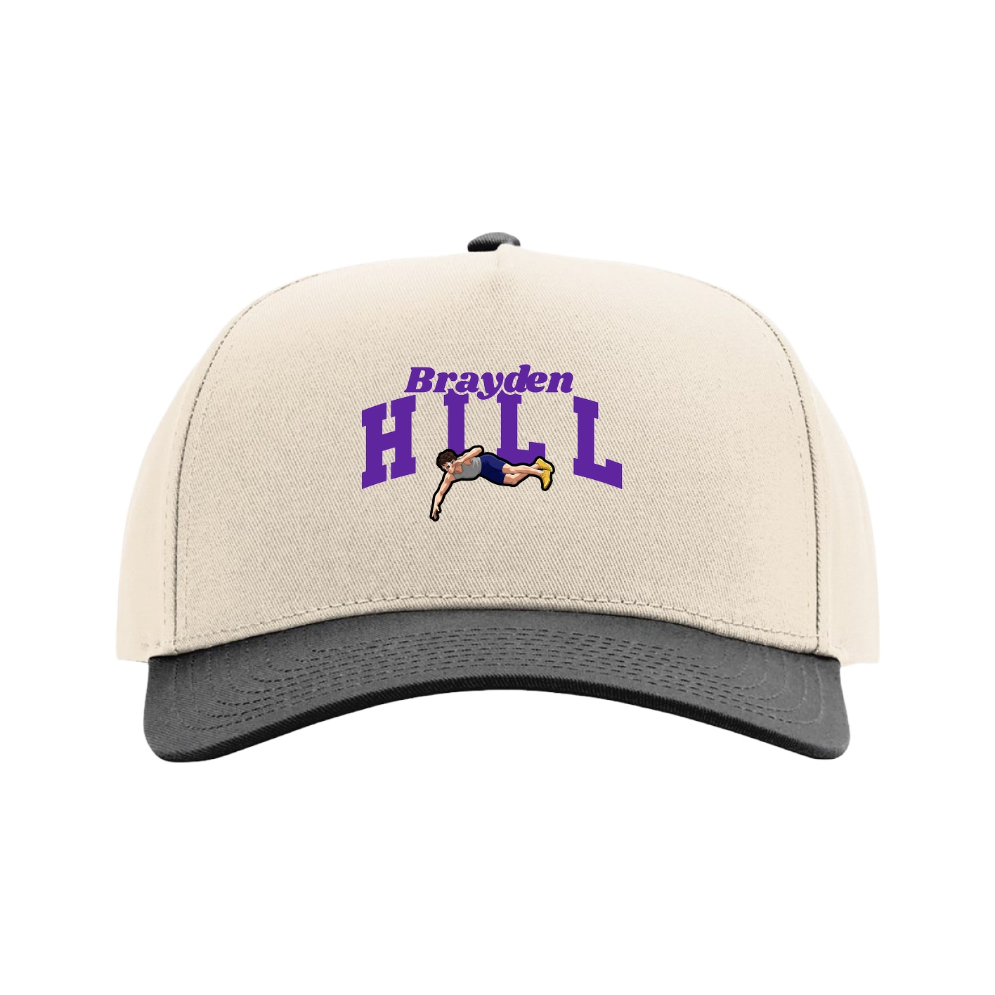 Full Fabric Five-Panel Champ Cap — Signature Arch in Cream/Black