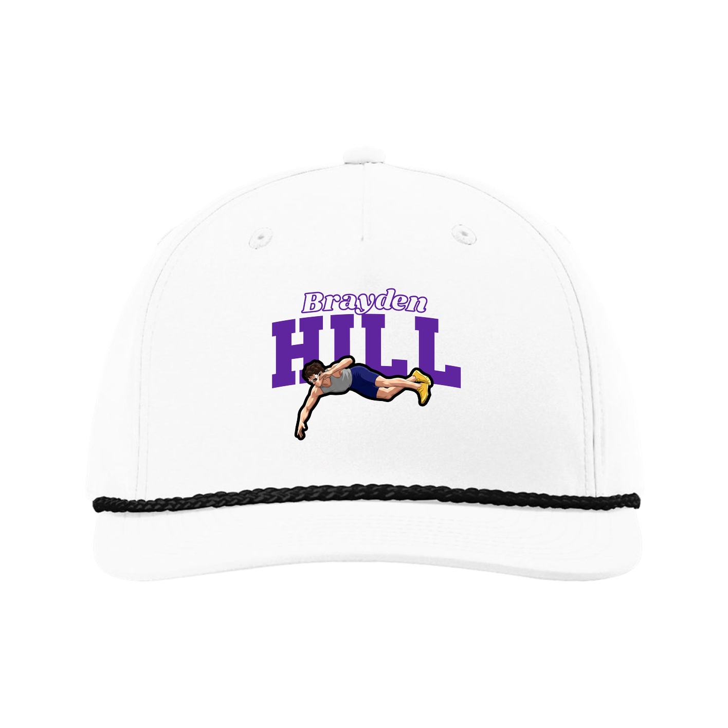 Five-Panel Classic Rope Cap — Name Arch in White