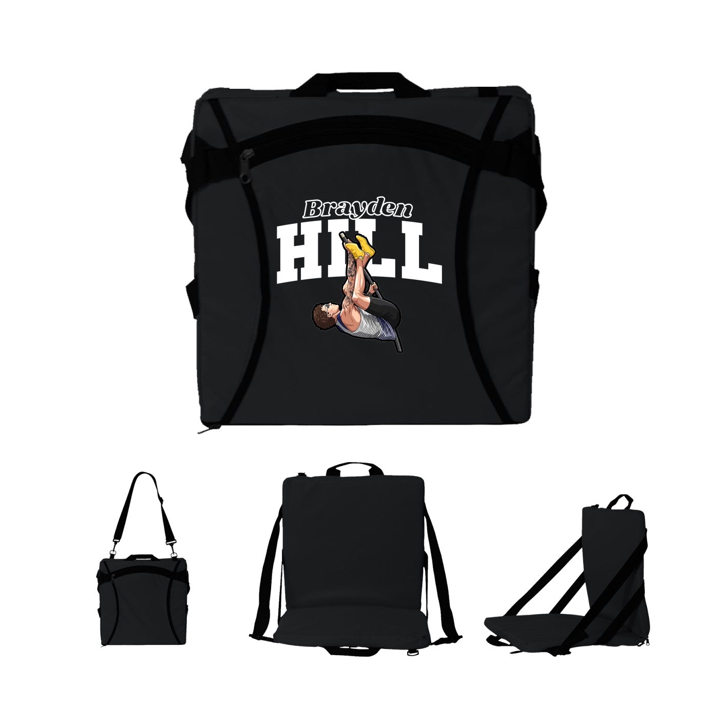 Folding Stadium Seat — Name Arch in Black