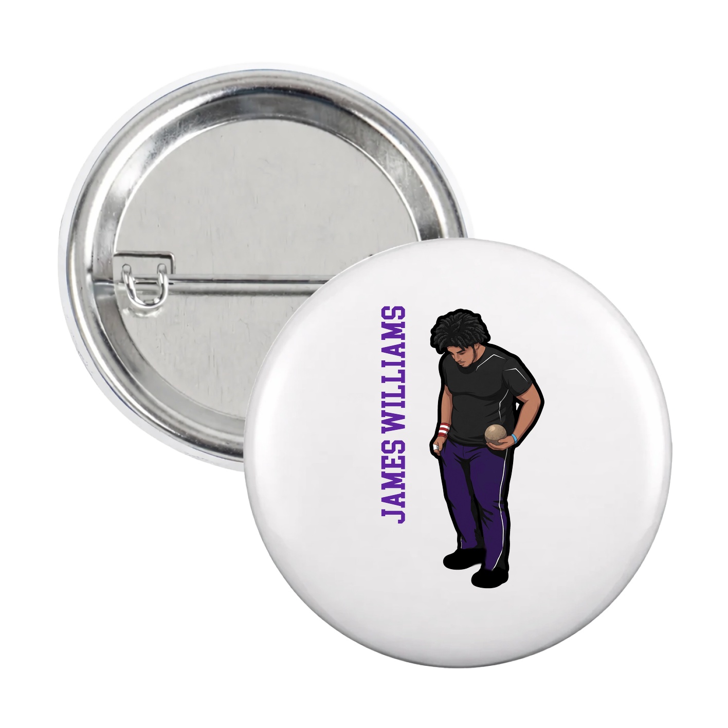 Game Day Button — Name Vertical in White