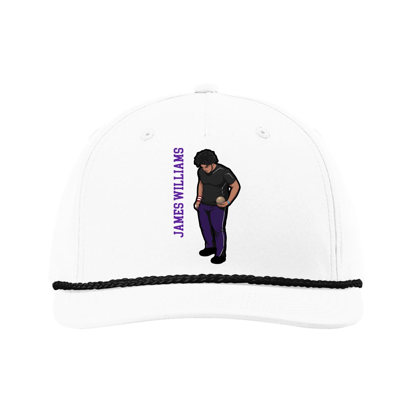 Five-Panel Classic Rope Cap — Name Vertical in White