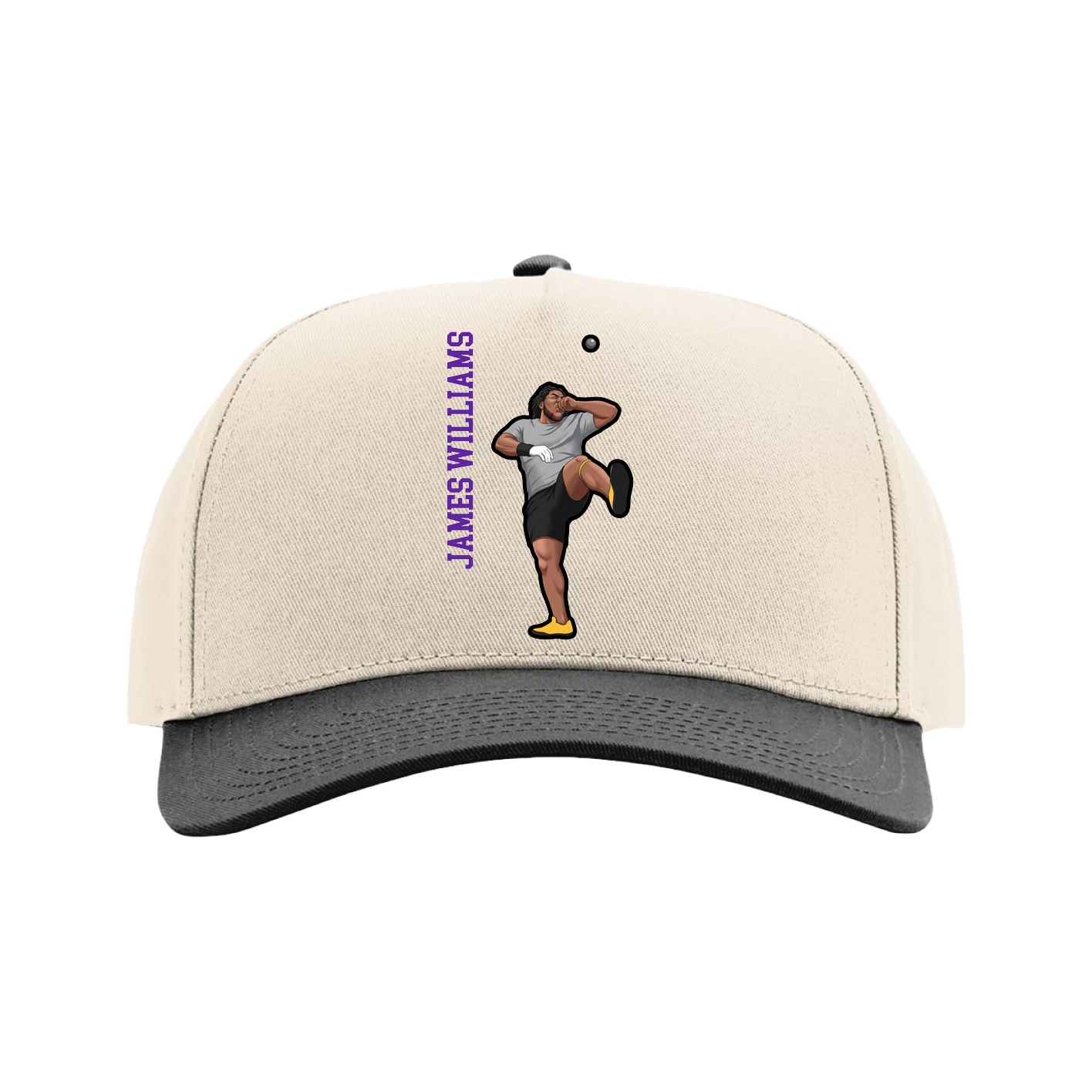 Full Fabric Five-Panel Champ Cap — Name Vertical in Cream/Black