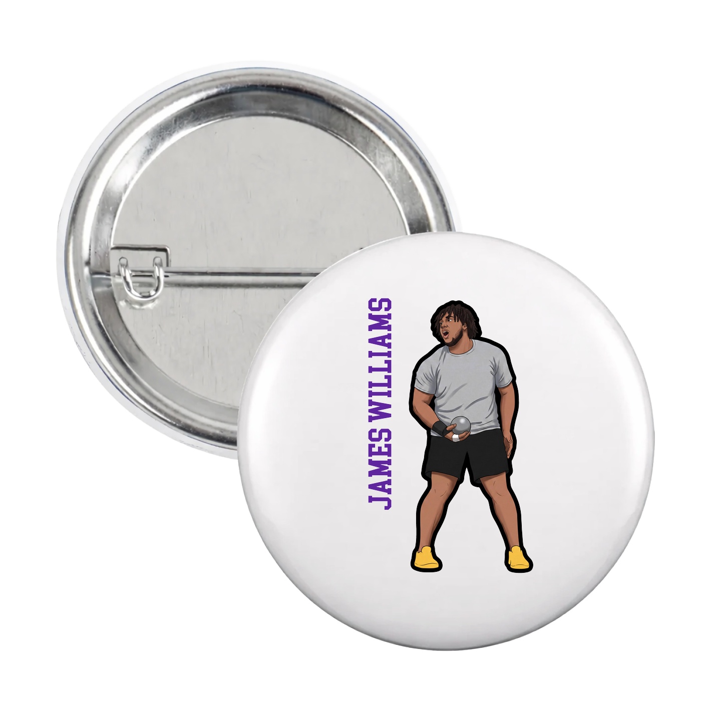 Game Day Button — Name Vertical in White