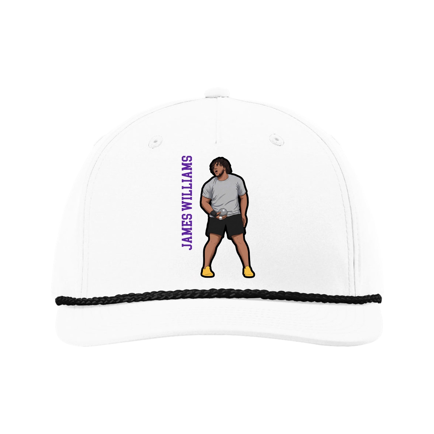 Five-Panel Classic Rope Cap — Name Vertical in White