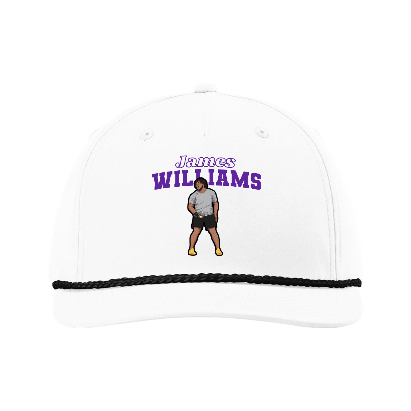 Five-Panel Classic Rope Cap — Name Arch in White