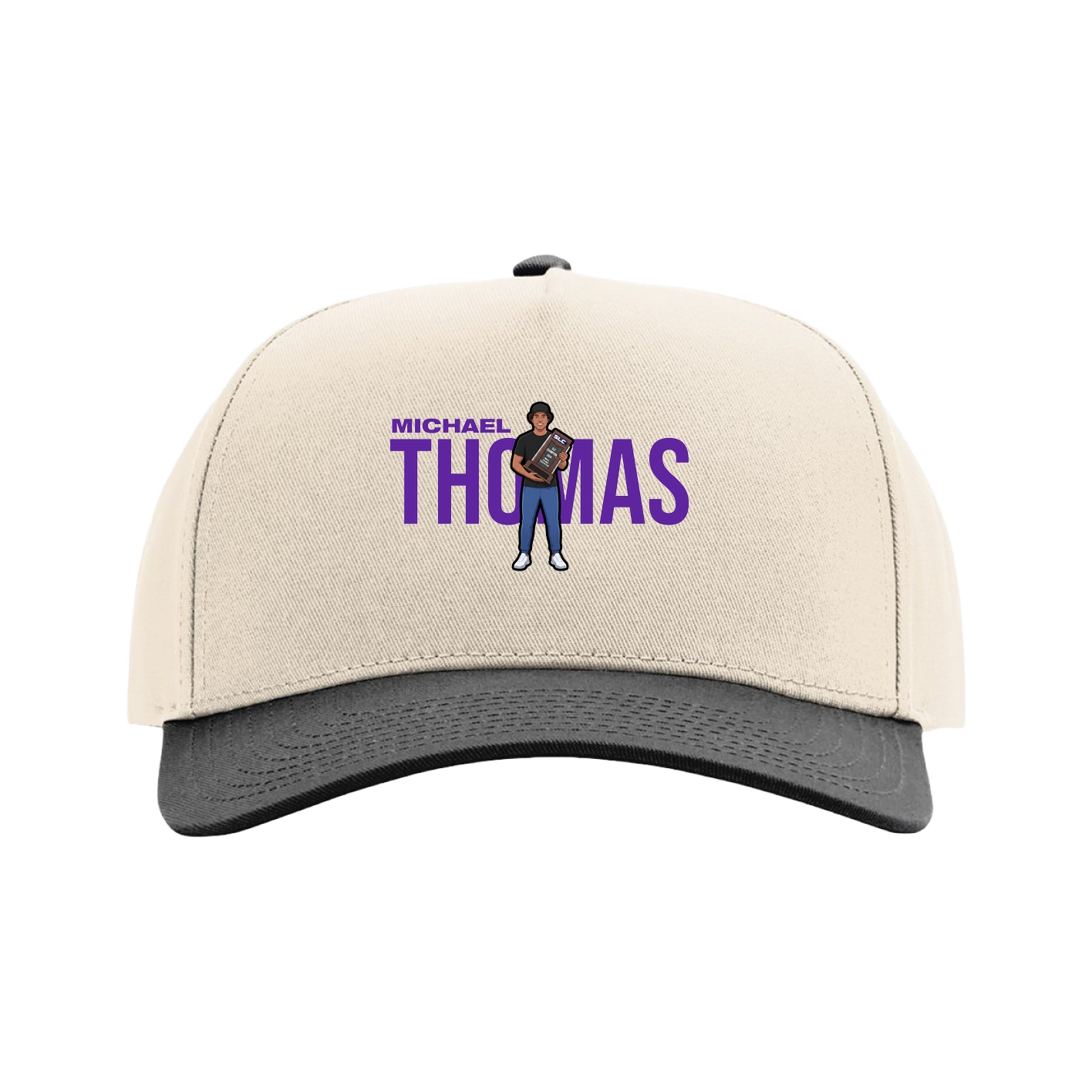 Full Fabric Five-Panel Champ Cap — Player Name in Cream/Black