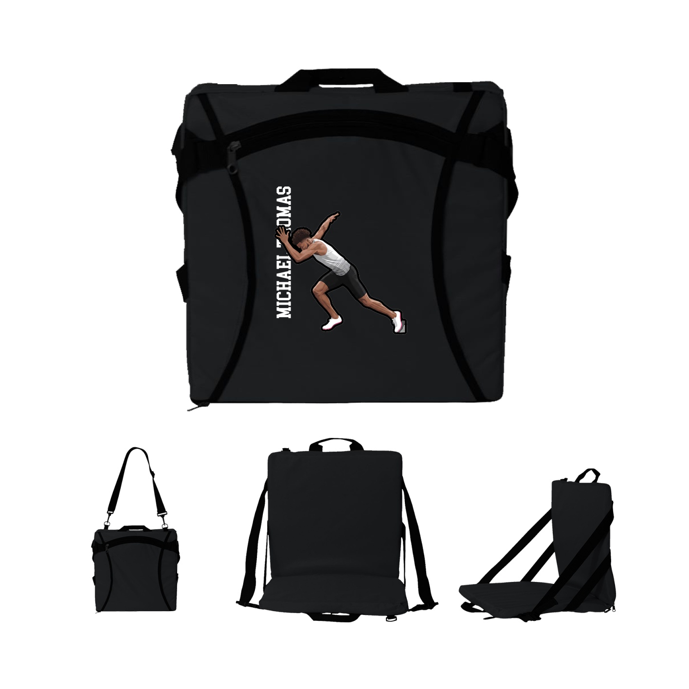 Folding Stadium Seat — Name Vertical in Black