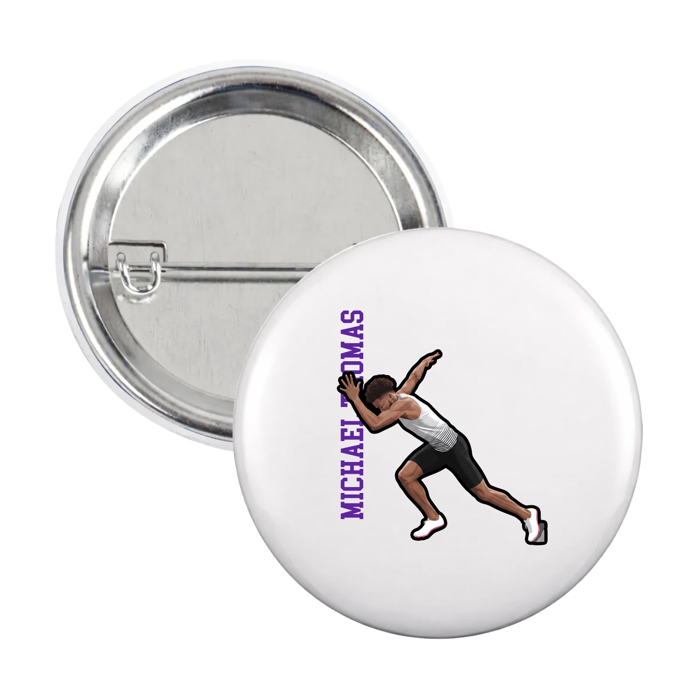 Game Day Button — Name Vertical in White