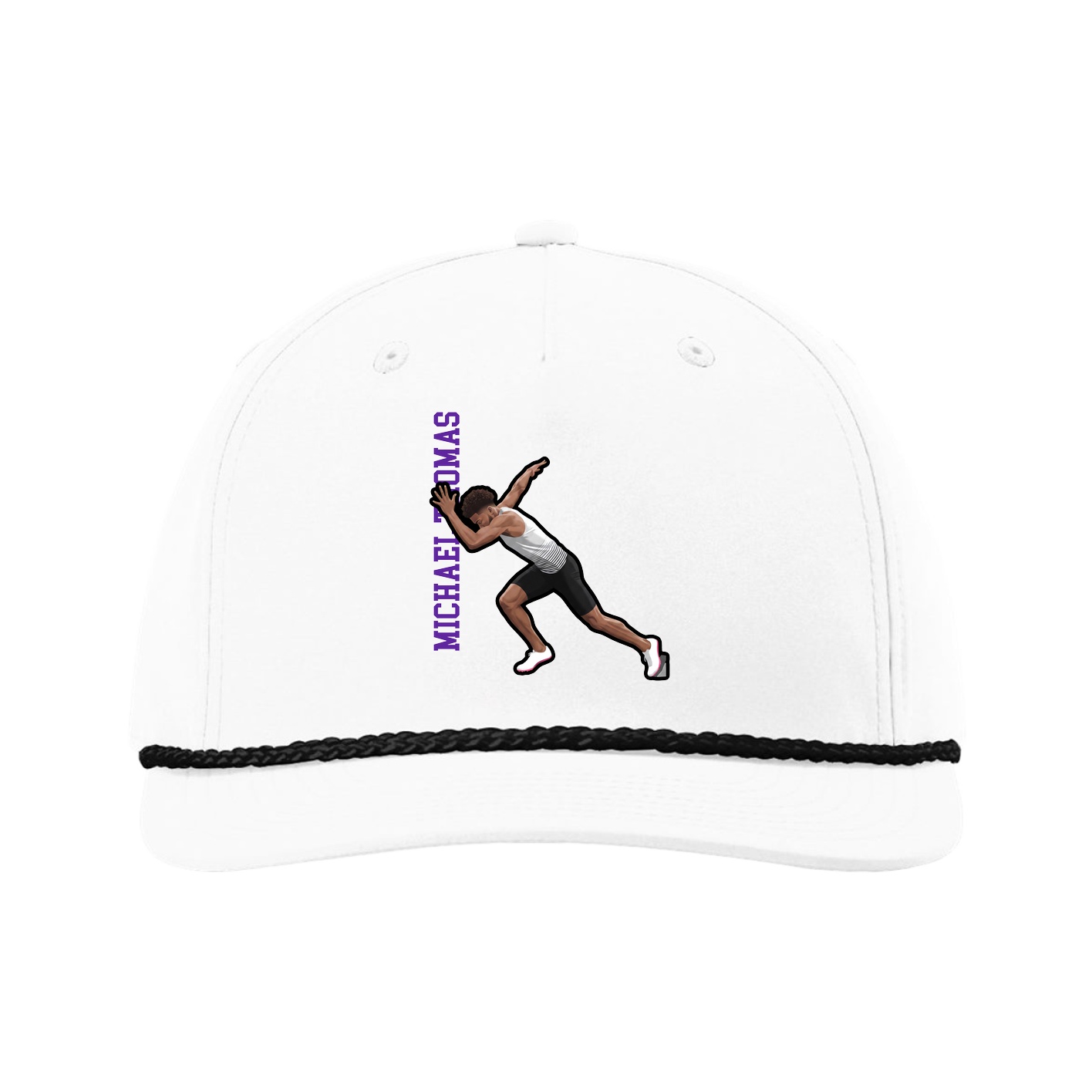Five-Panel Classic Rope Cap — Name Vertical in White