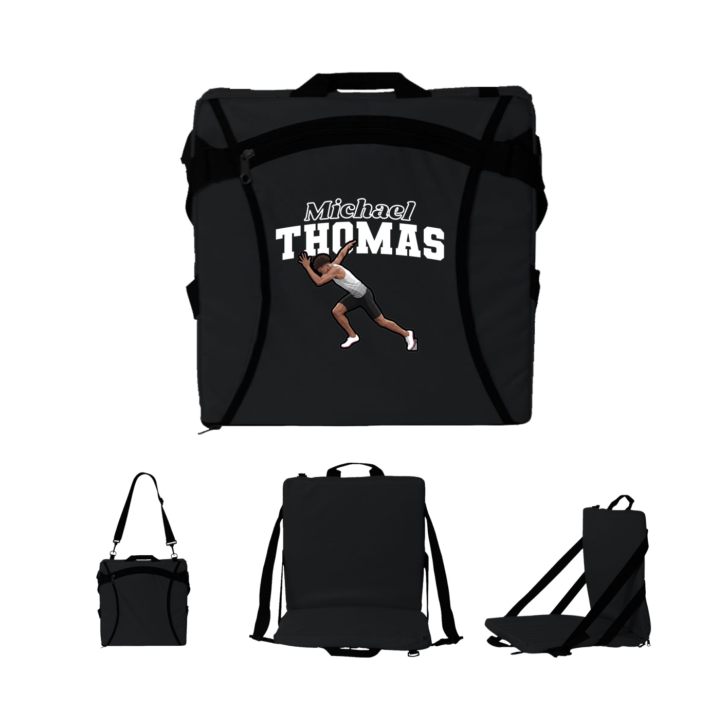 Folding Stadium Seat — Name Arch in Black