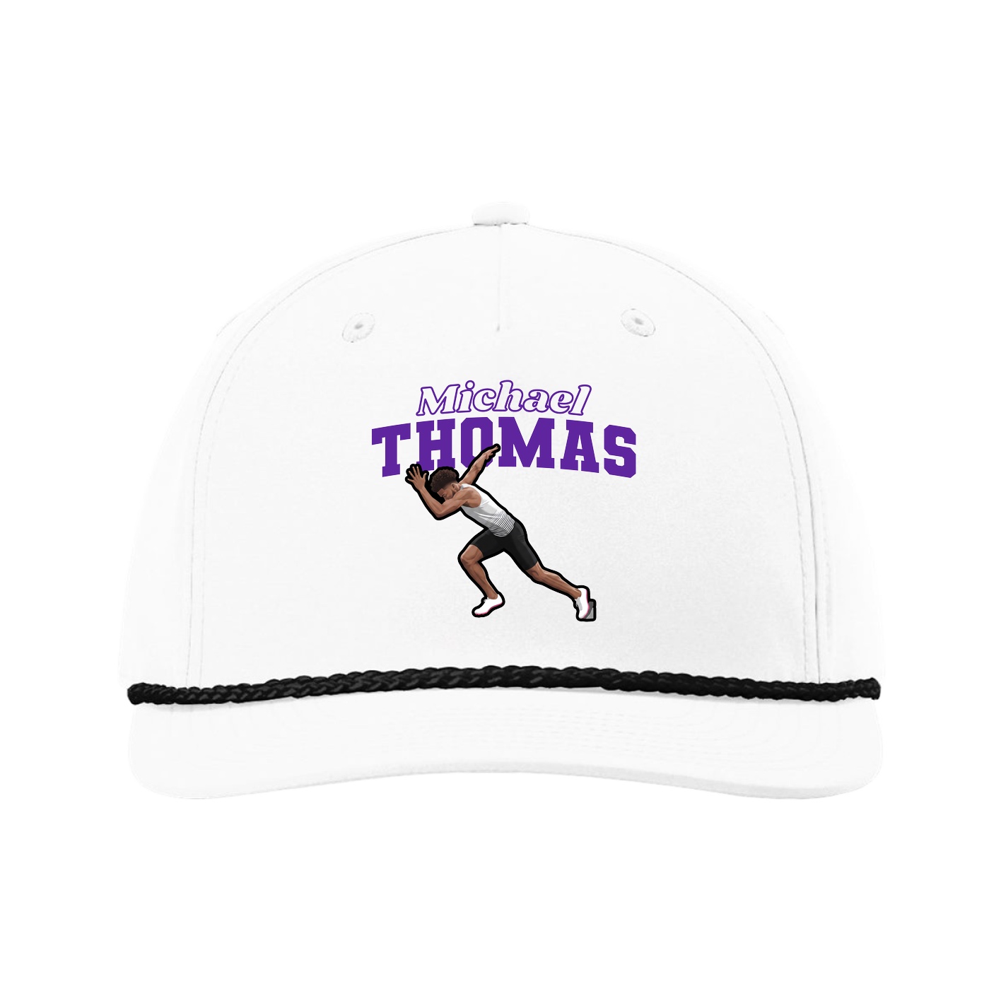 Five-Panel Classic Rope Cap — Name Arch in White