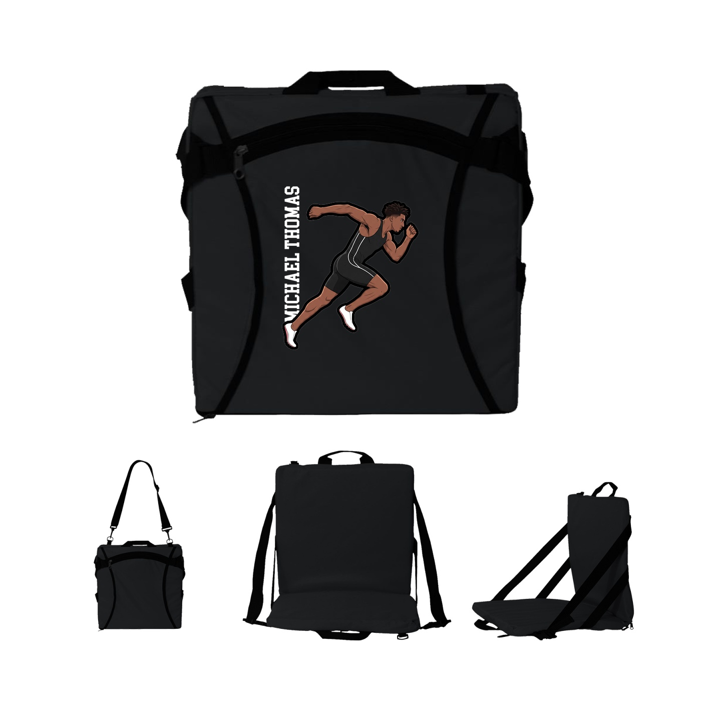Folding Stadium Seat — Name Vertical in Black