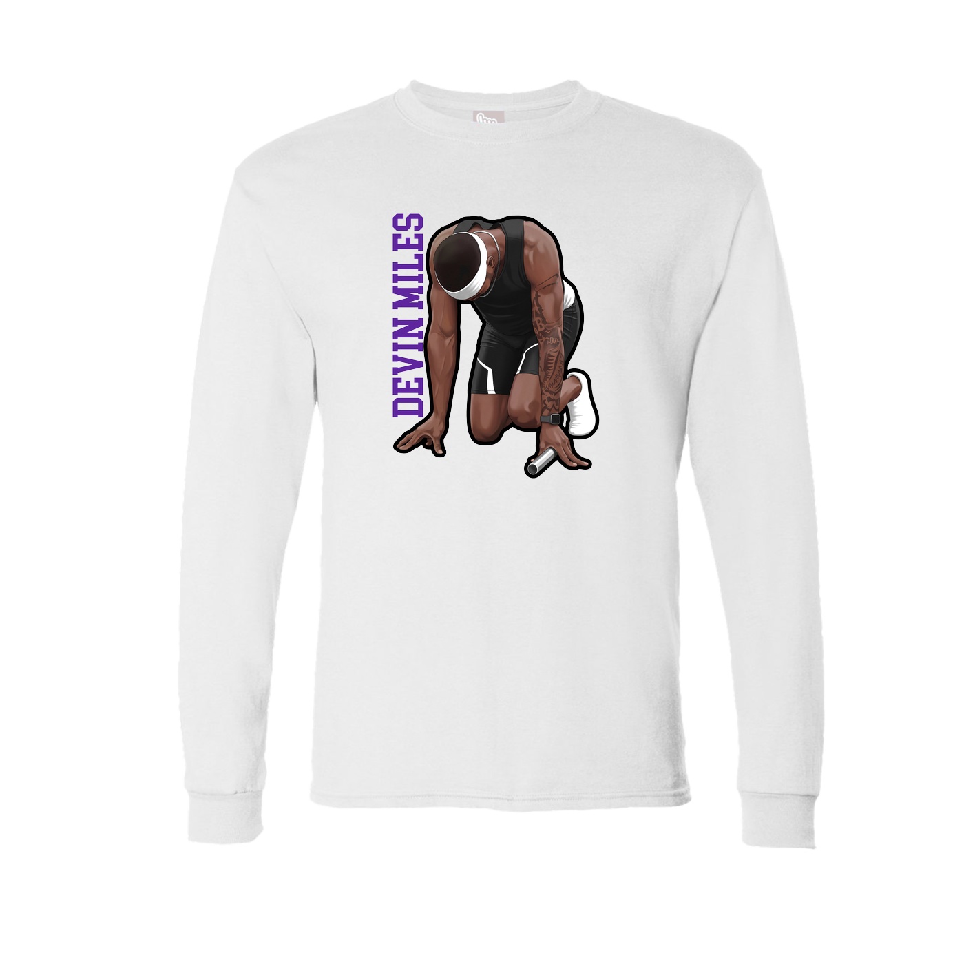 Long Sleeve Tee — Name Vertical in White