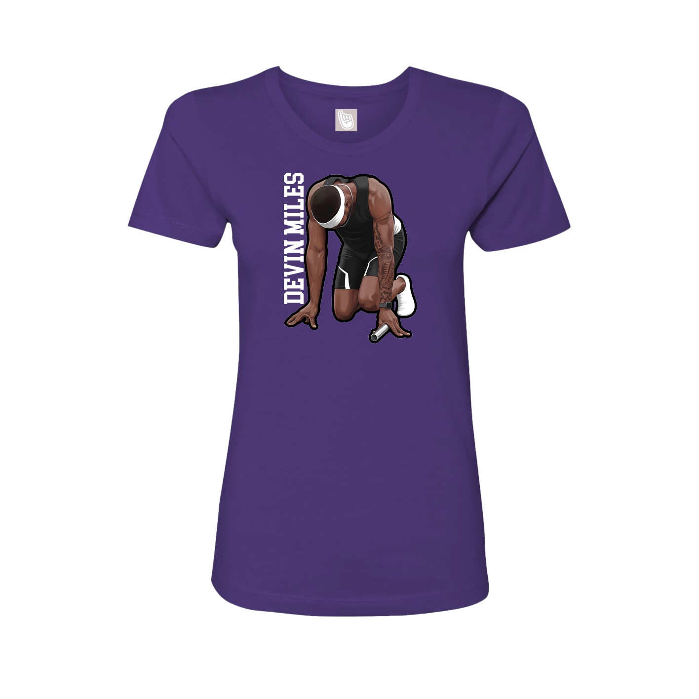 Fitted Women's Tee — Name Vertical in Purple