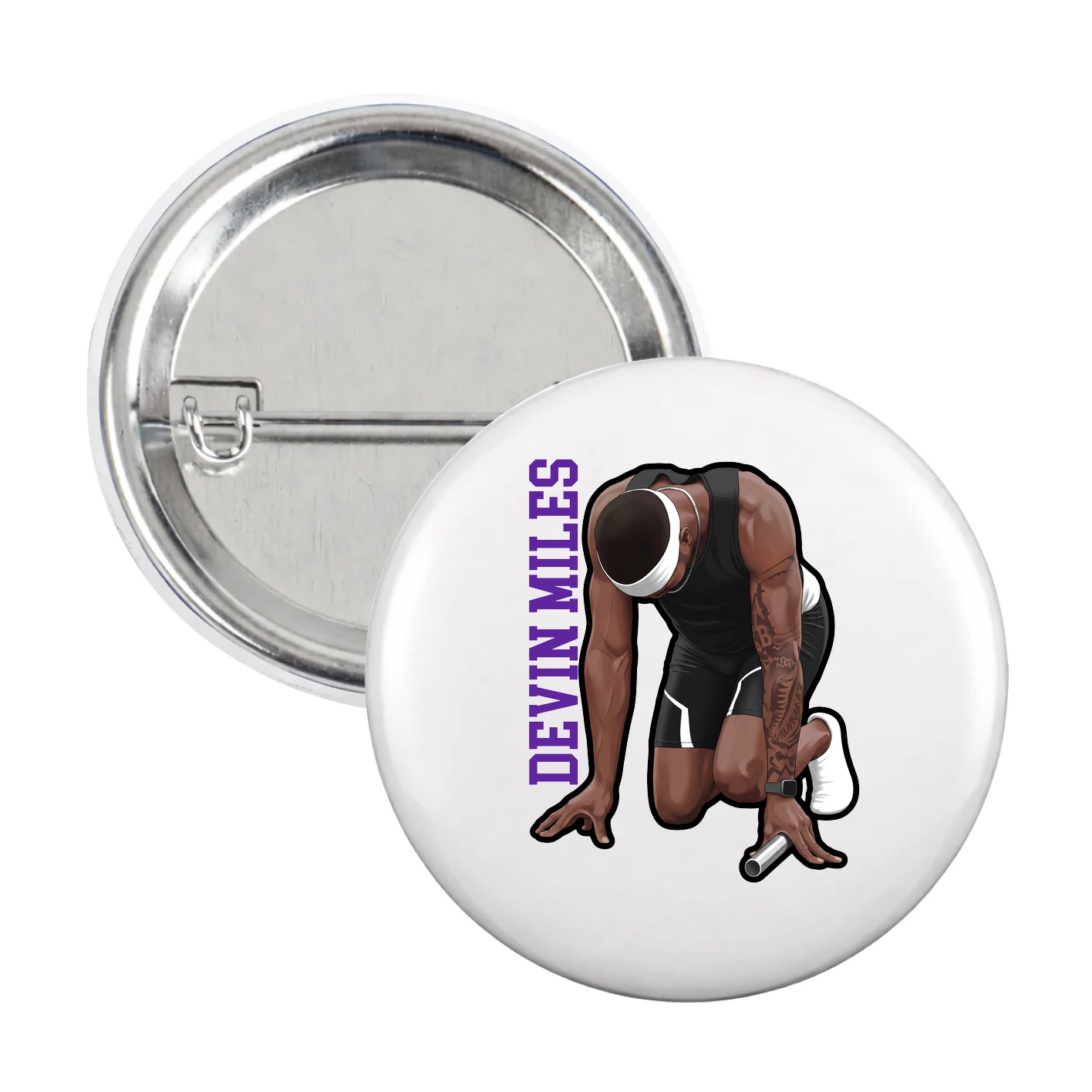 Game Day Button — Name Vertical in White