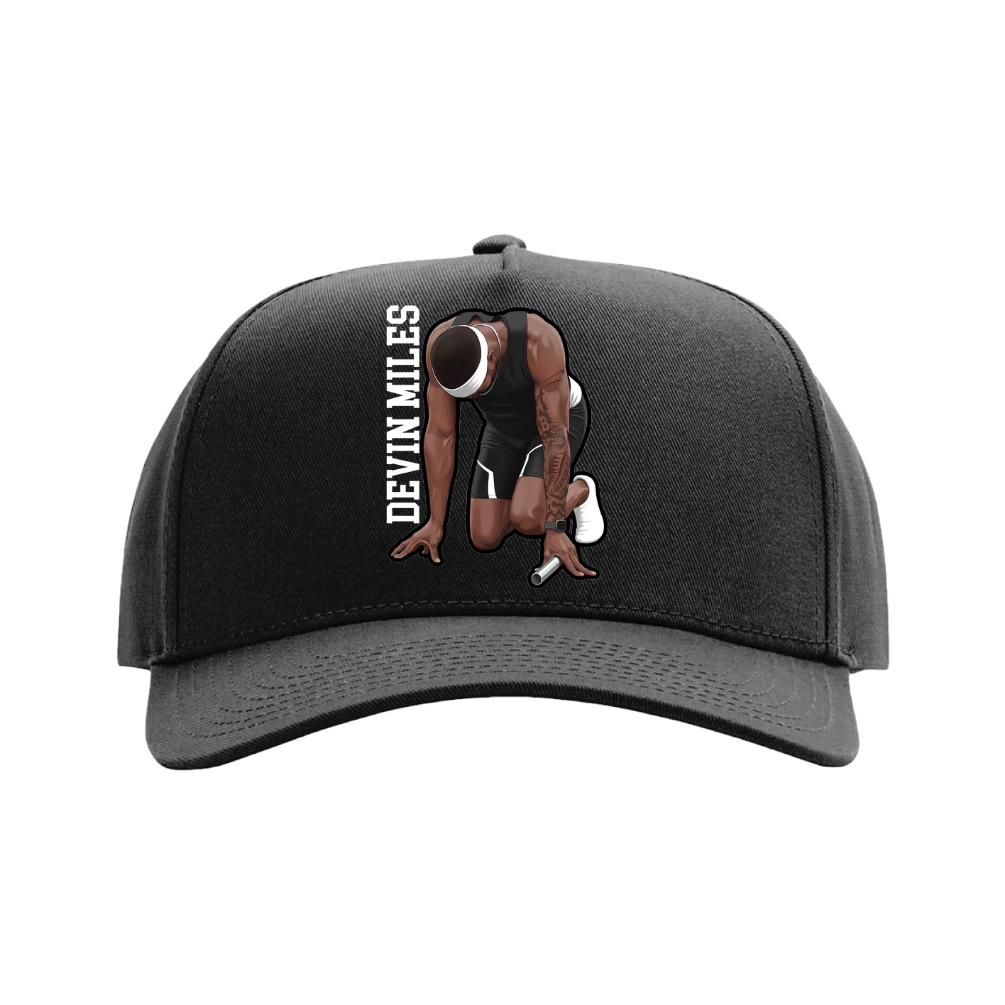 Full Fabric Five-Panel Champ Cap — Name Vertical in Black