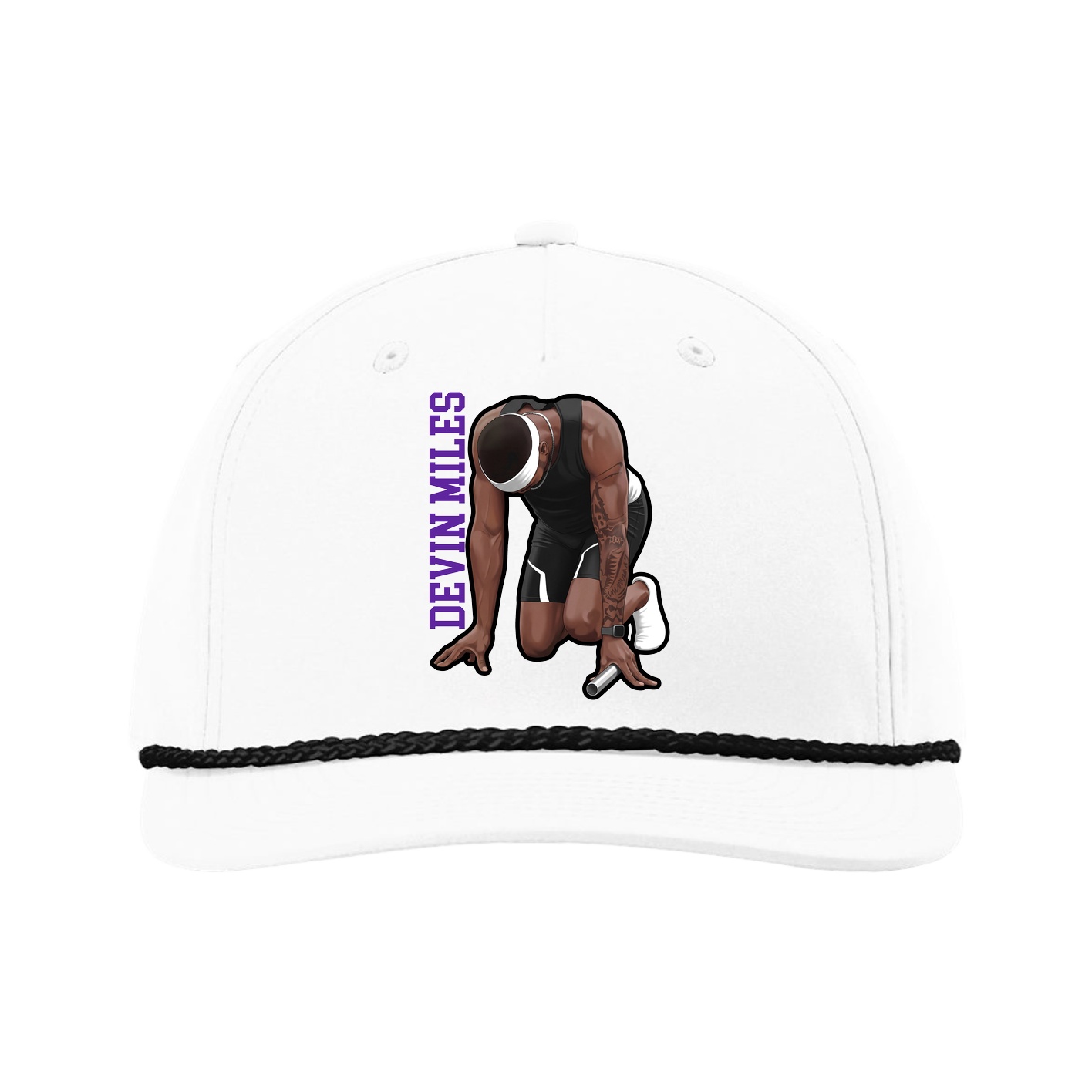 Five-Panel Classic Rope Cap — Name Vertical in White