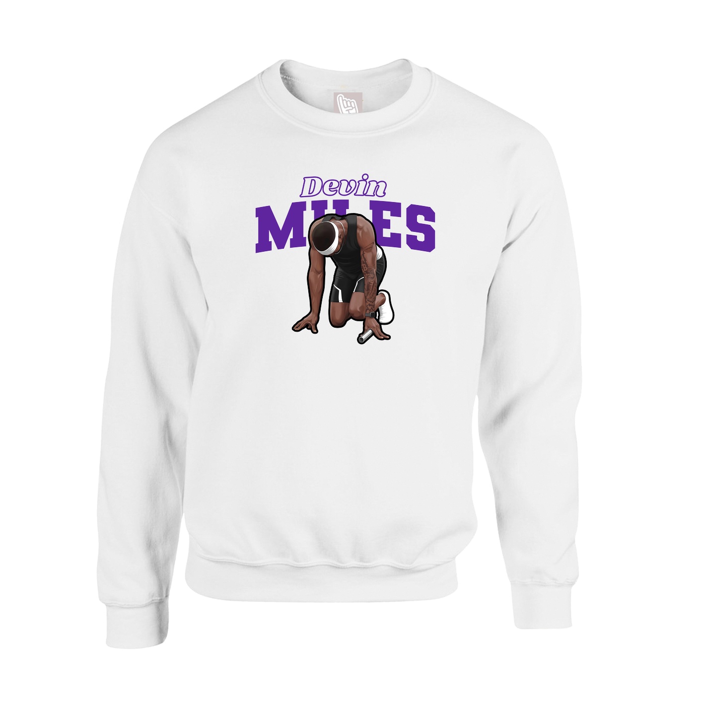 Fleece Crew — Name Arch in White